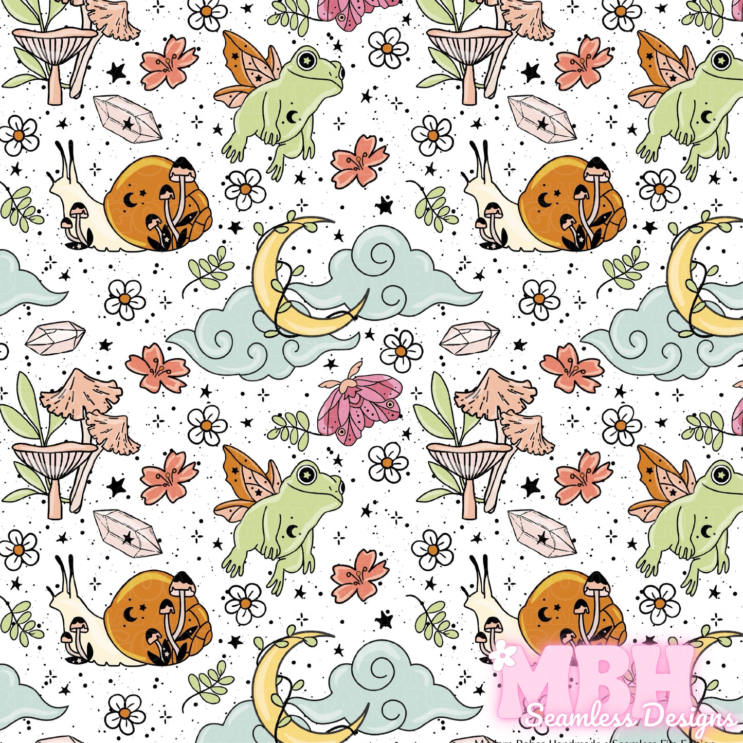 Mystical Cottagecore Assorted Colorways Seamless Pattern