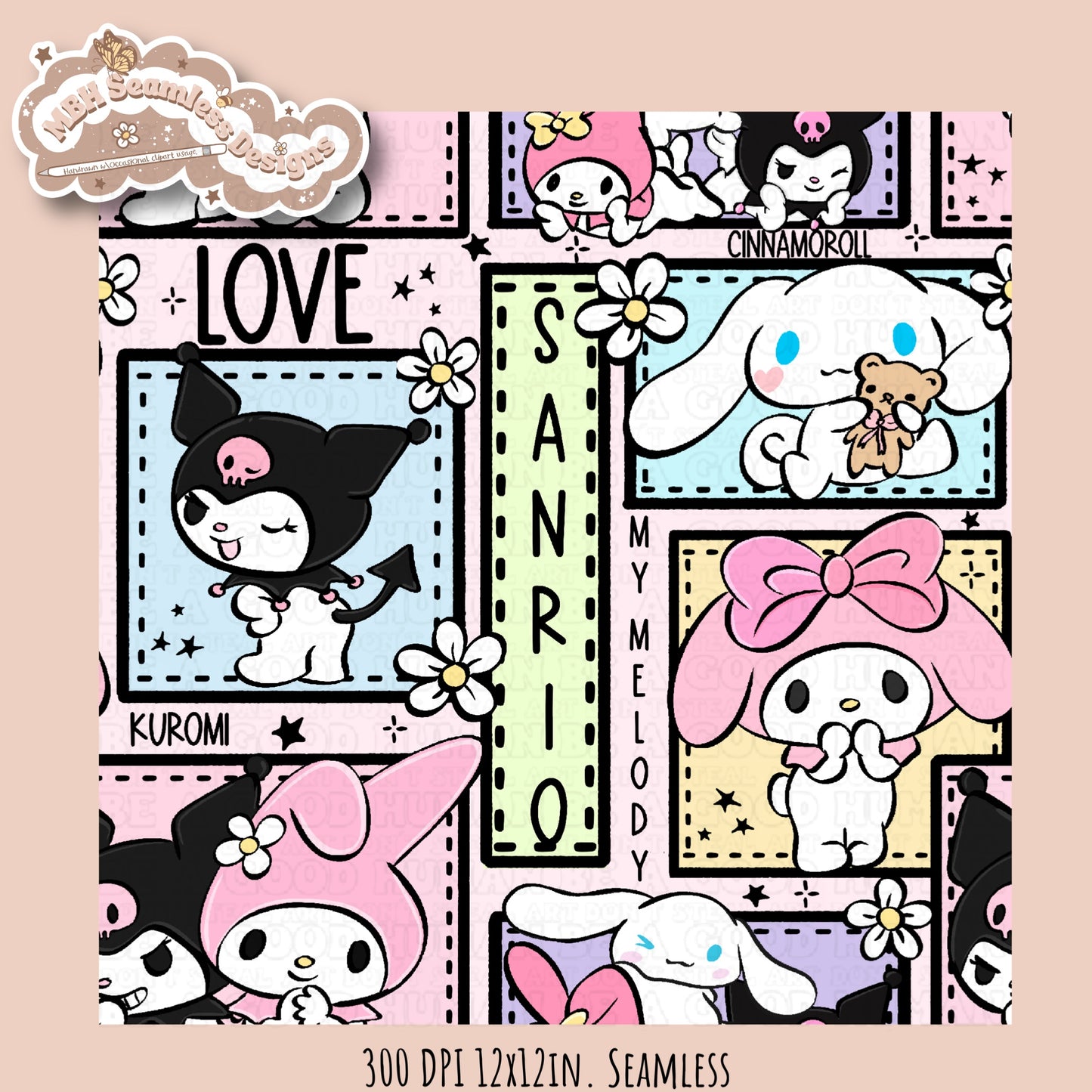 Sanrio Friends Floral Patchwork Seamless Pattern•Multiple Colorways