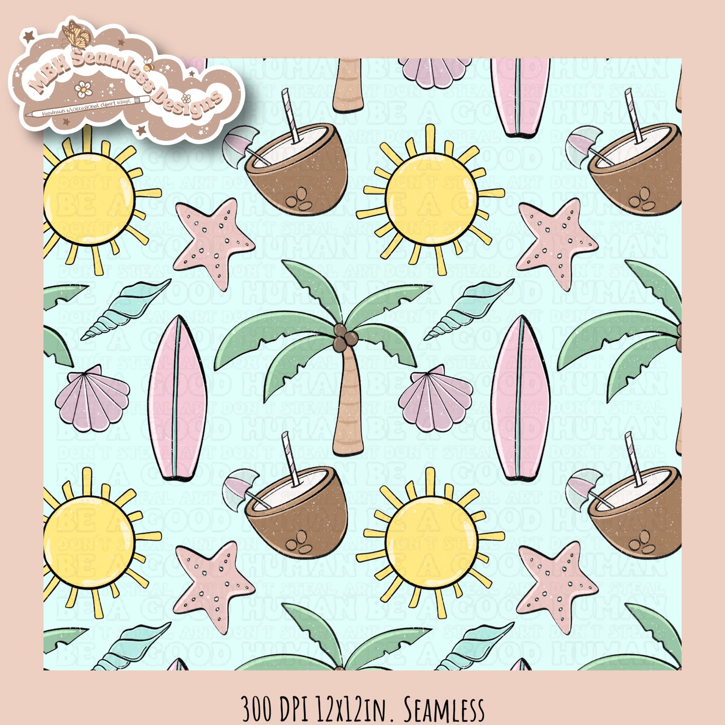 Beach Vibes Seamless Pattern • Multiple Colorways