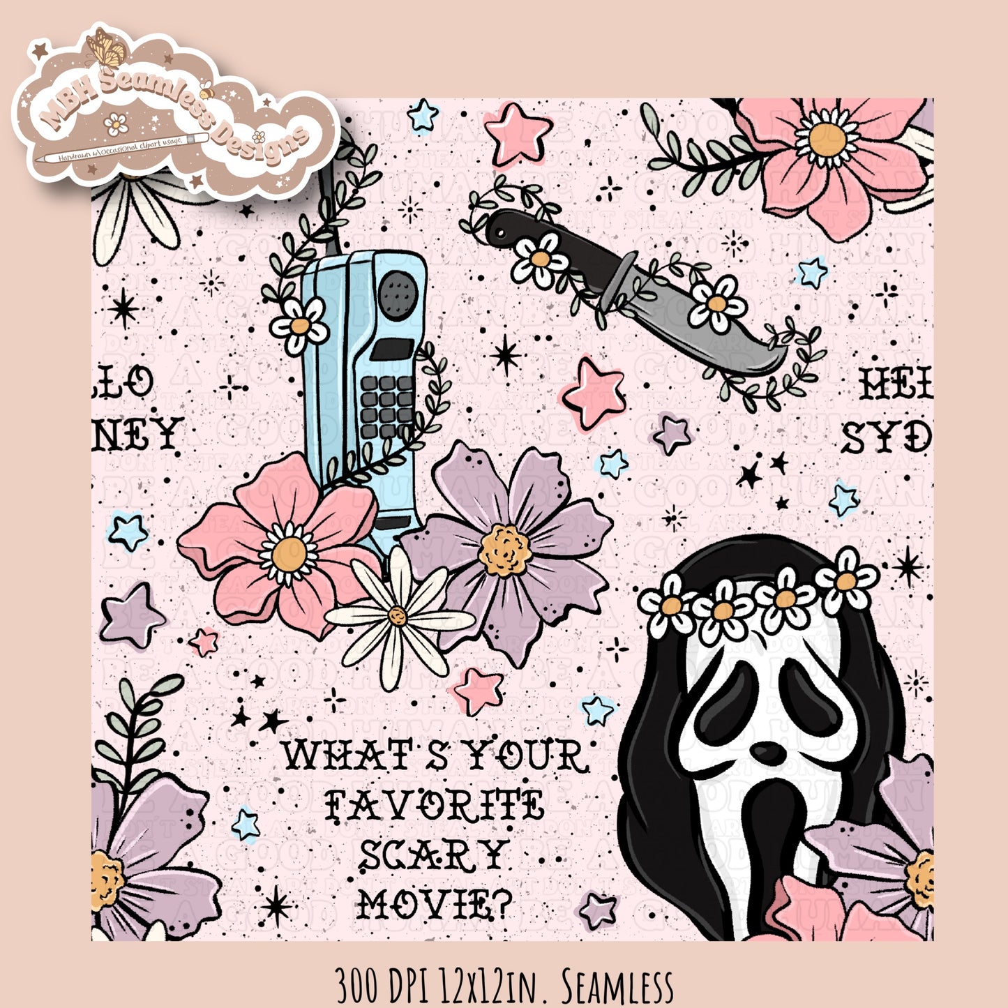 Scream x Tattoo Floral Seamless Pattern // PNG //Multiple Colorway Options