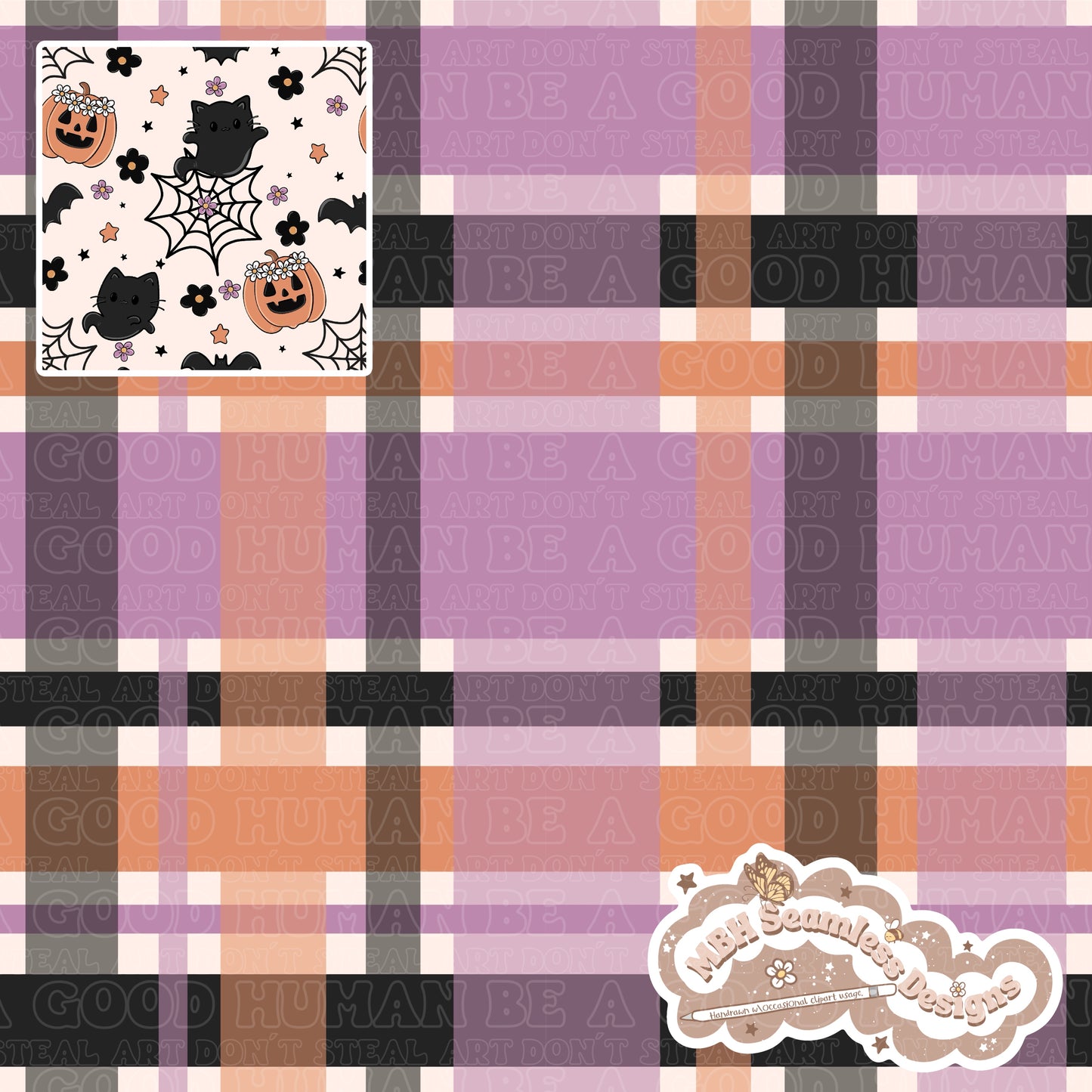 Spooky Floral Ghost Cats Seamless Pattern MULTIPLE COLORWAYS // COORDINATE