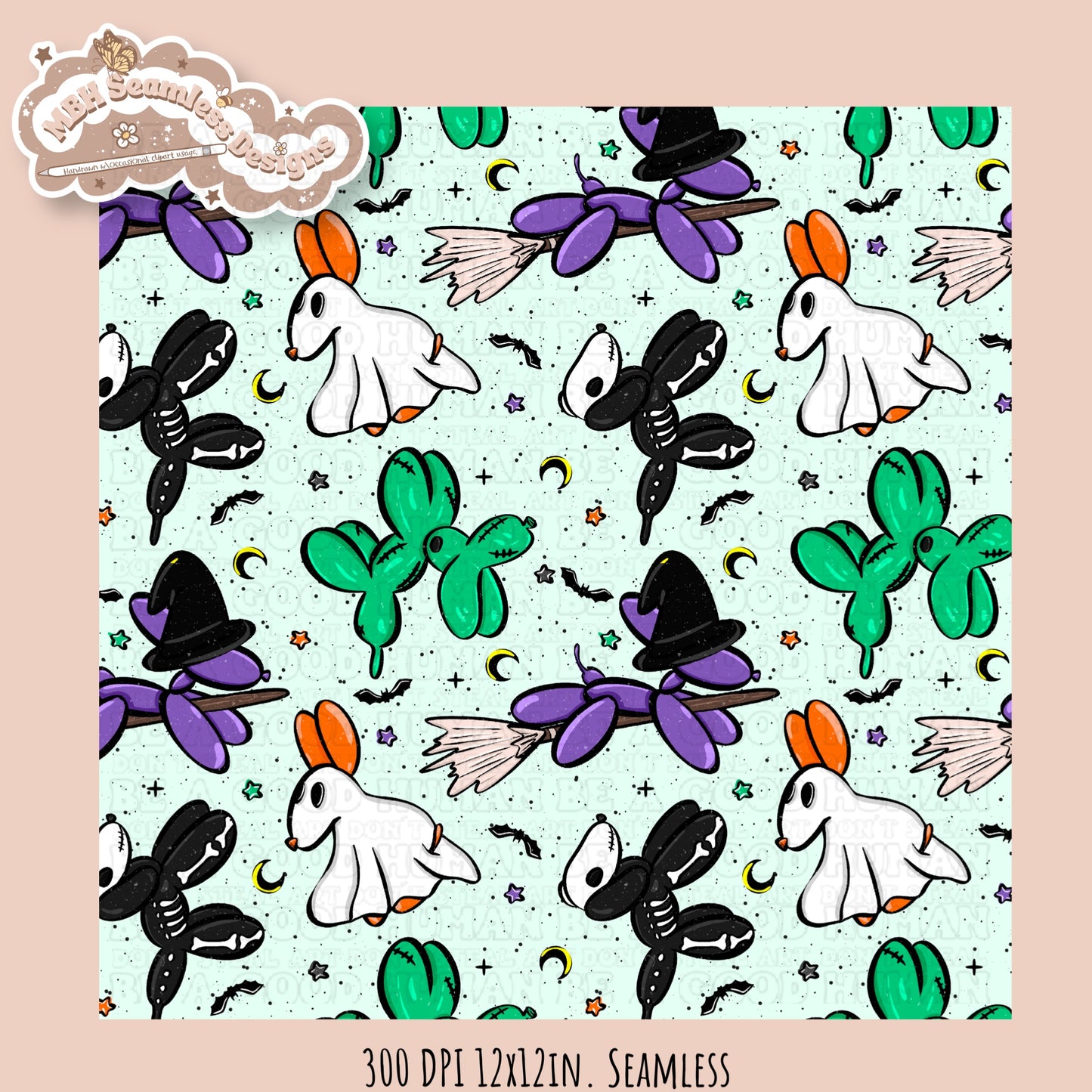 Halloween Balloon Dogs Seamless Pattern // PNG // Assorted Colorways