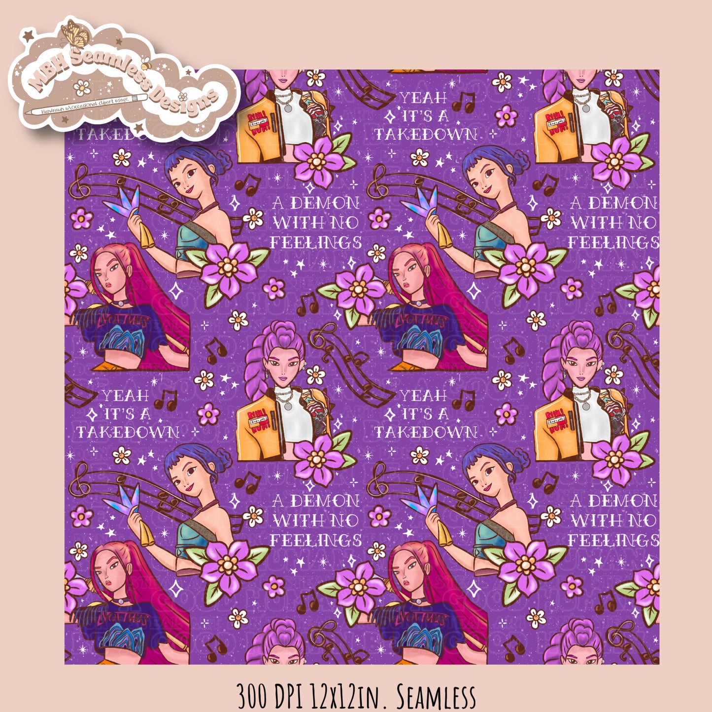 Demon Hunters x Tattoo Lyrics Seamless Pattern // PNG // Assorted Colorways