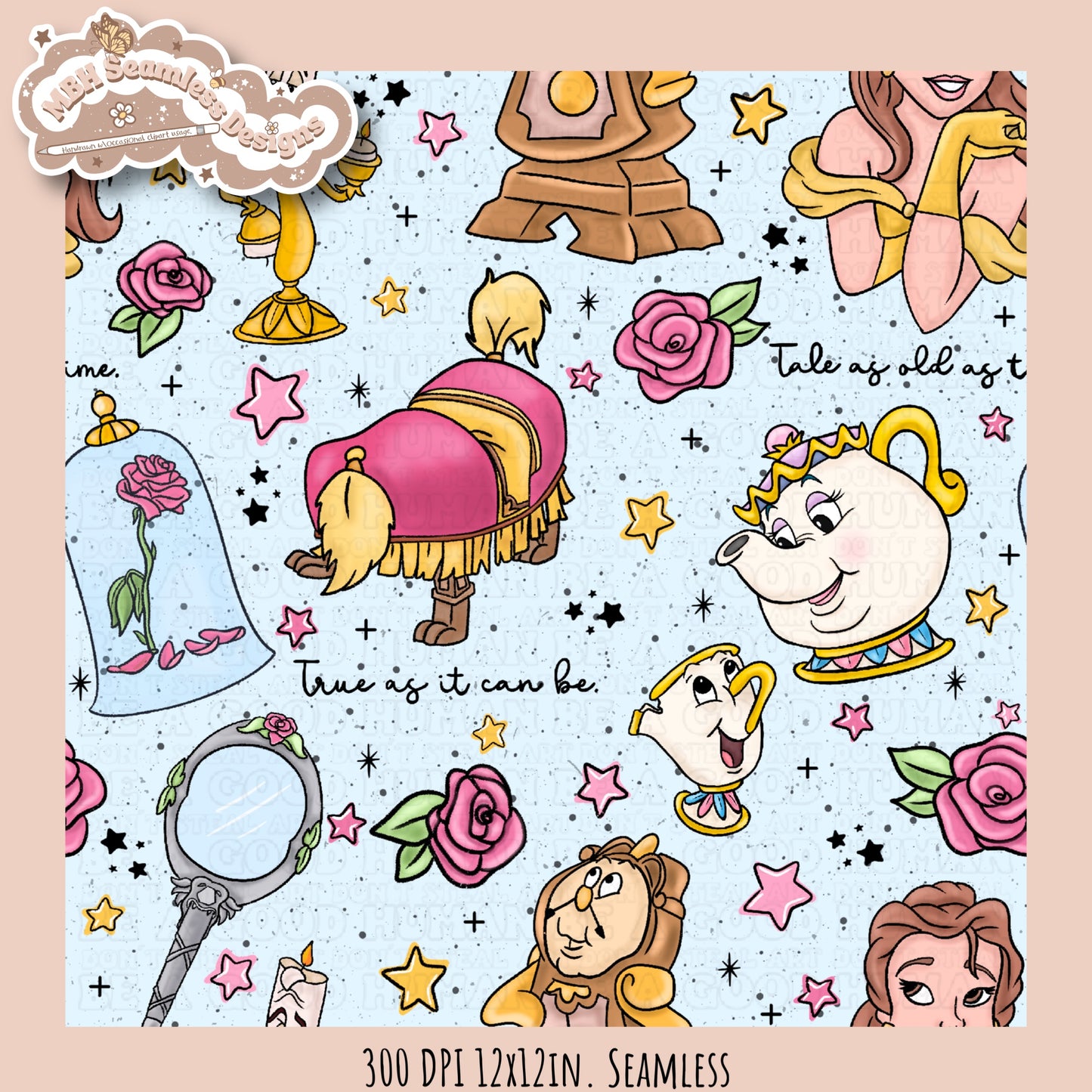 Belle and Beast Rose Floral Seamless Pattern & PNG