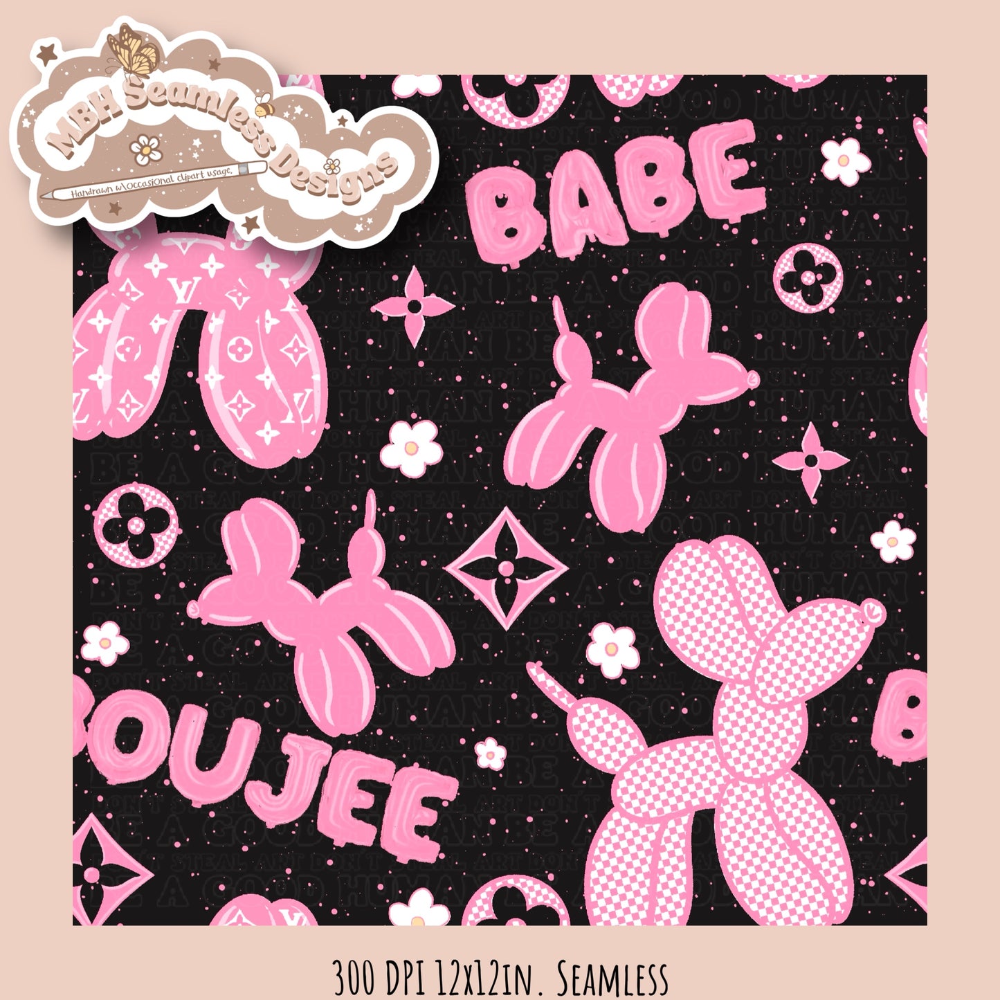 Pink Boujee Dog Balloons Seamless MULTIPLE COLORWAYS