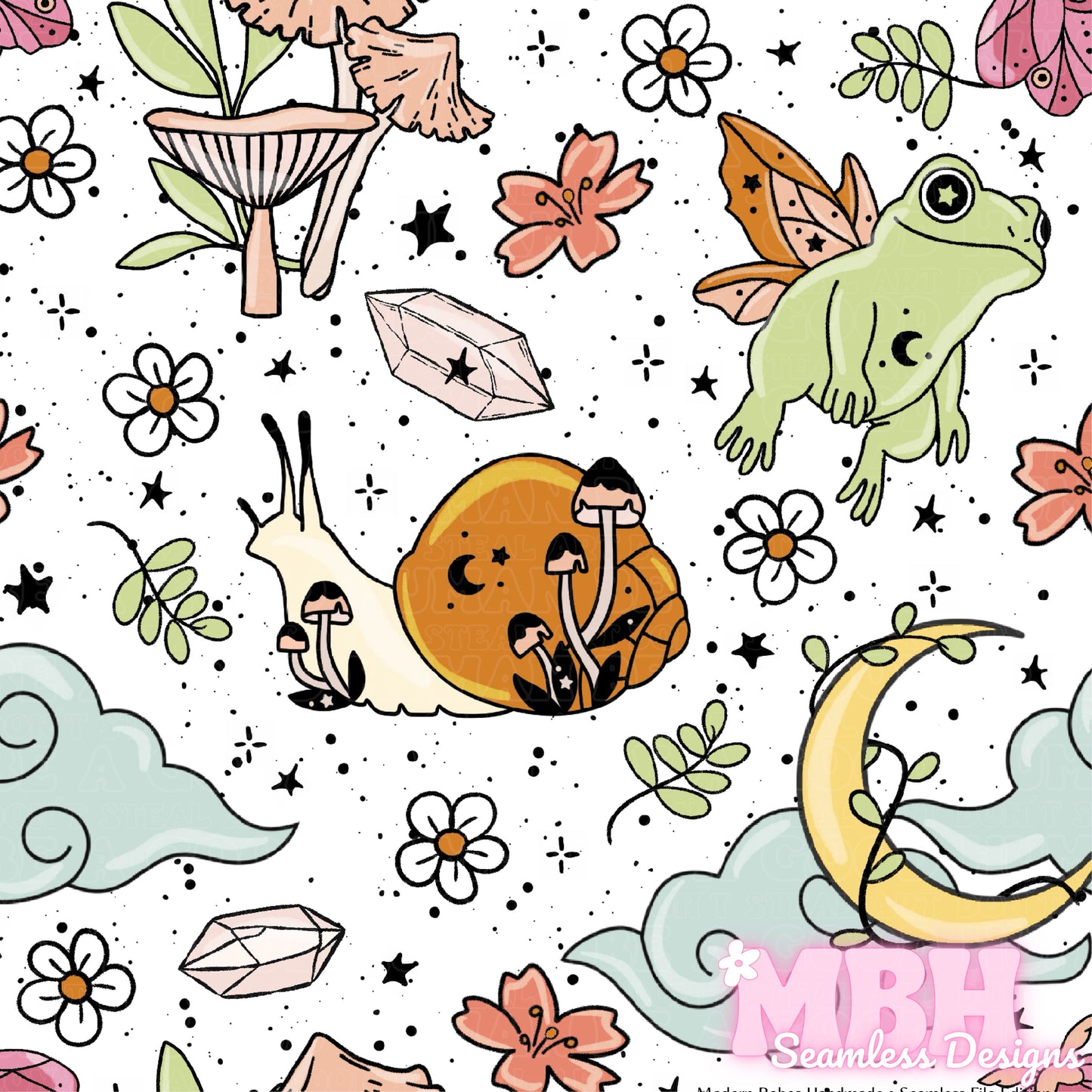 Mystical Cottagecore Assorted Colorways Seamless Pattern