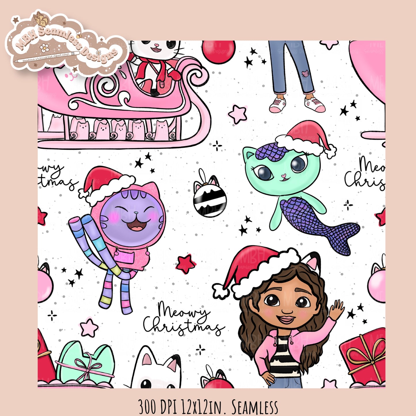 Meowy Christmas Gabby Seamless Pattern // Assorted Colorways