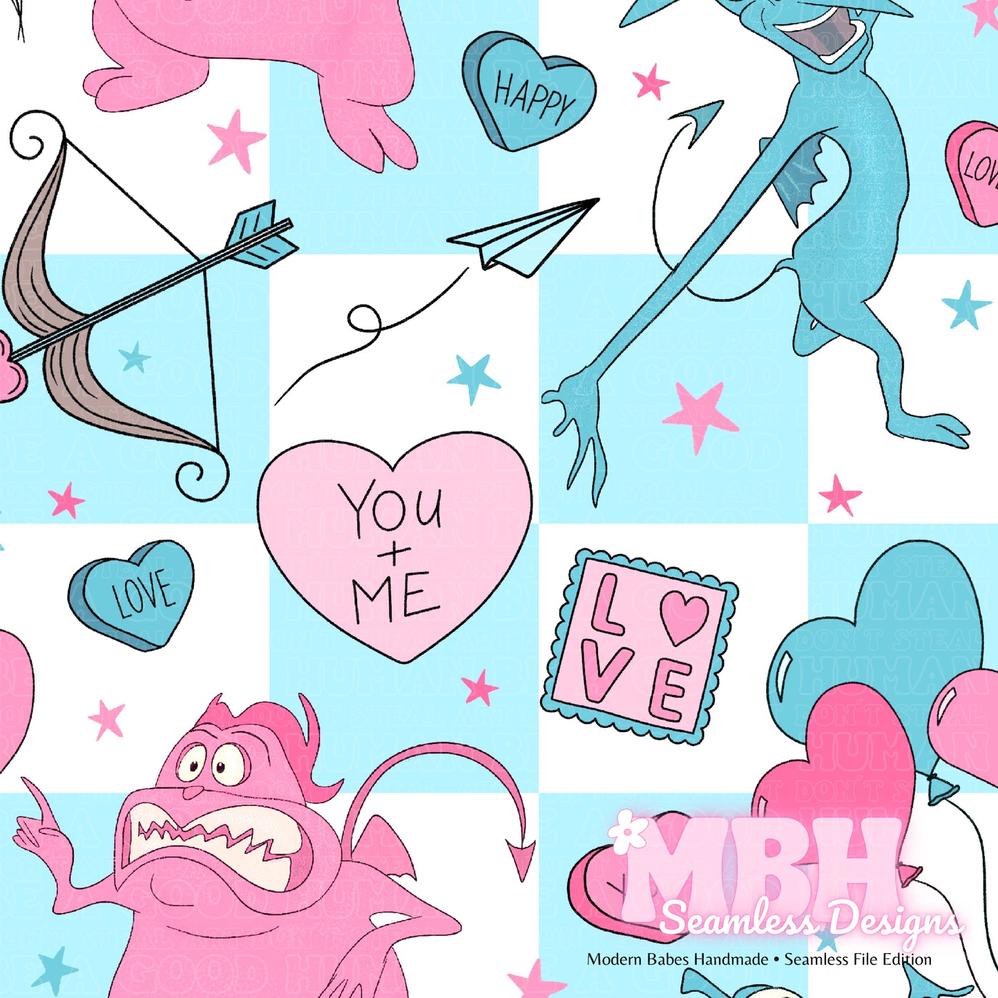 Pain & Panic Checkered Valentine Assorted Colorways Seamless Pattern