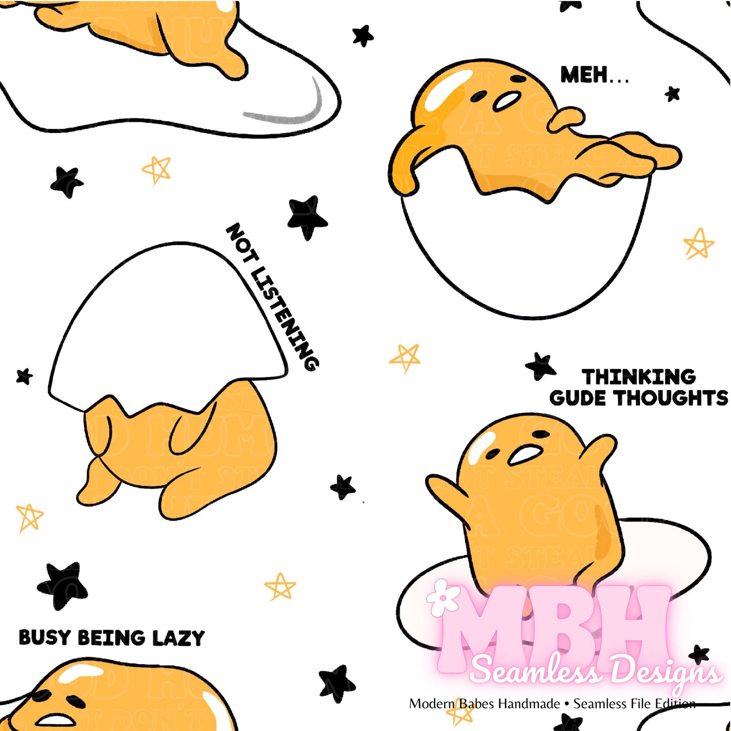 Gudetama Quotes Seamless Pattern MULTIPLE COLORWAYS