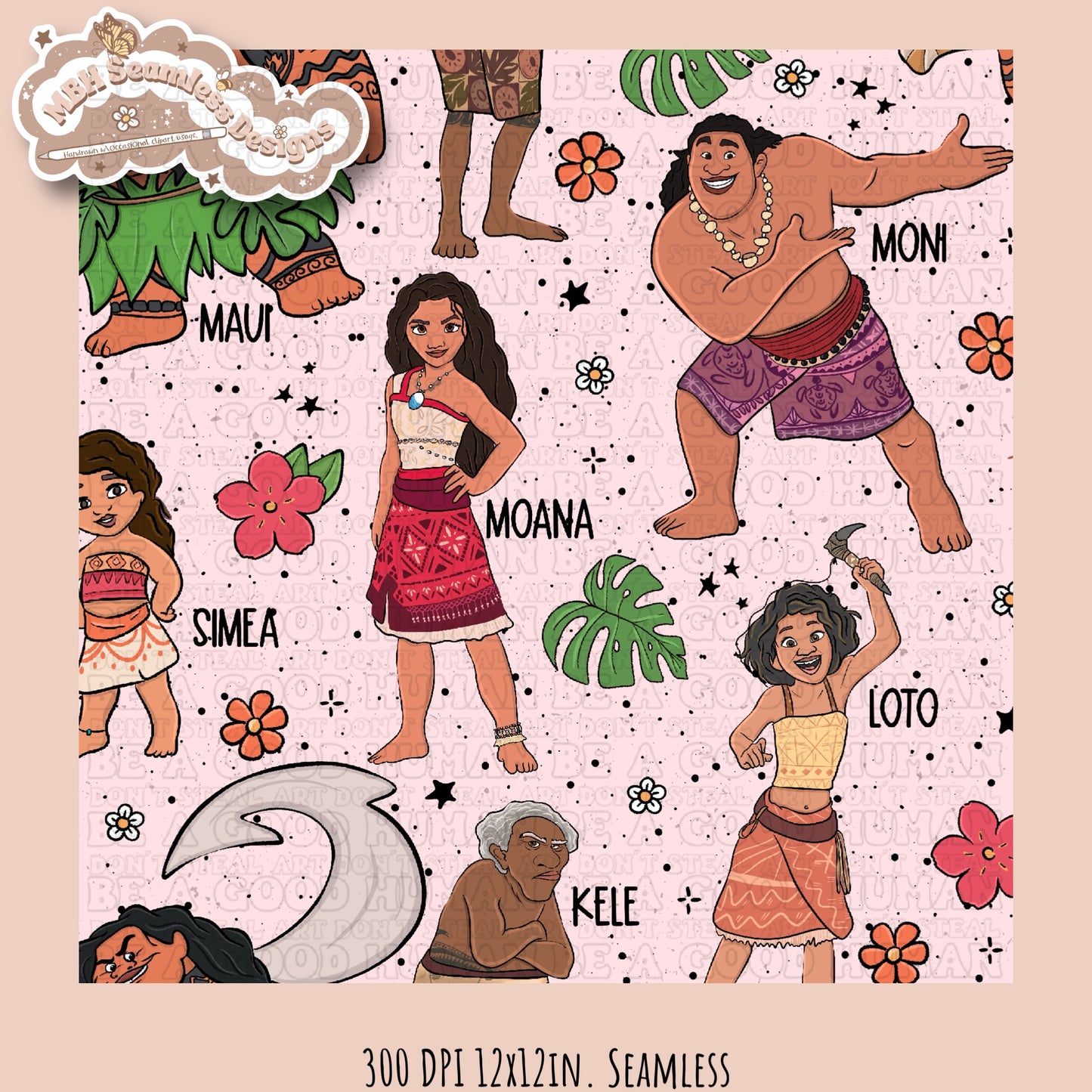 Ocean Princess 2 Seamless Pattern & PNG Multiple Colorway Options