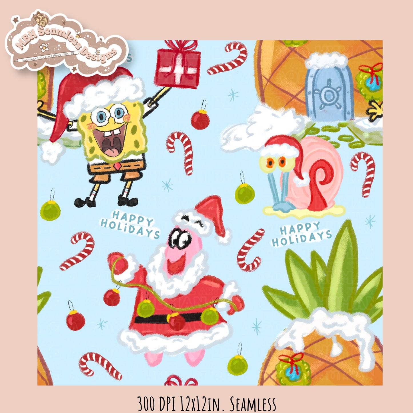 Holiday SpongeBob Seamless Pattern // Assorted Colorways