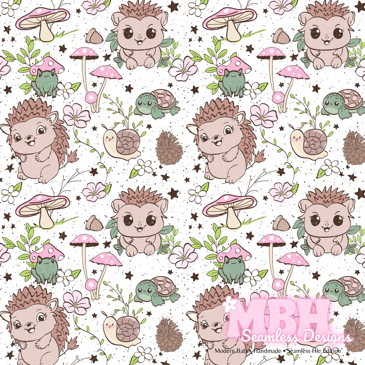Cottagecore Hedgehogs Assorted Colorways Seamless Pattern
