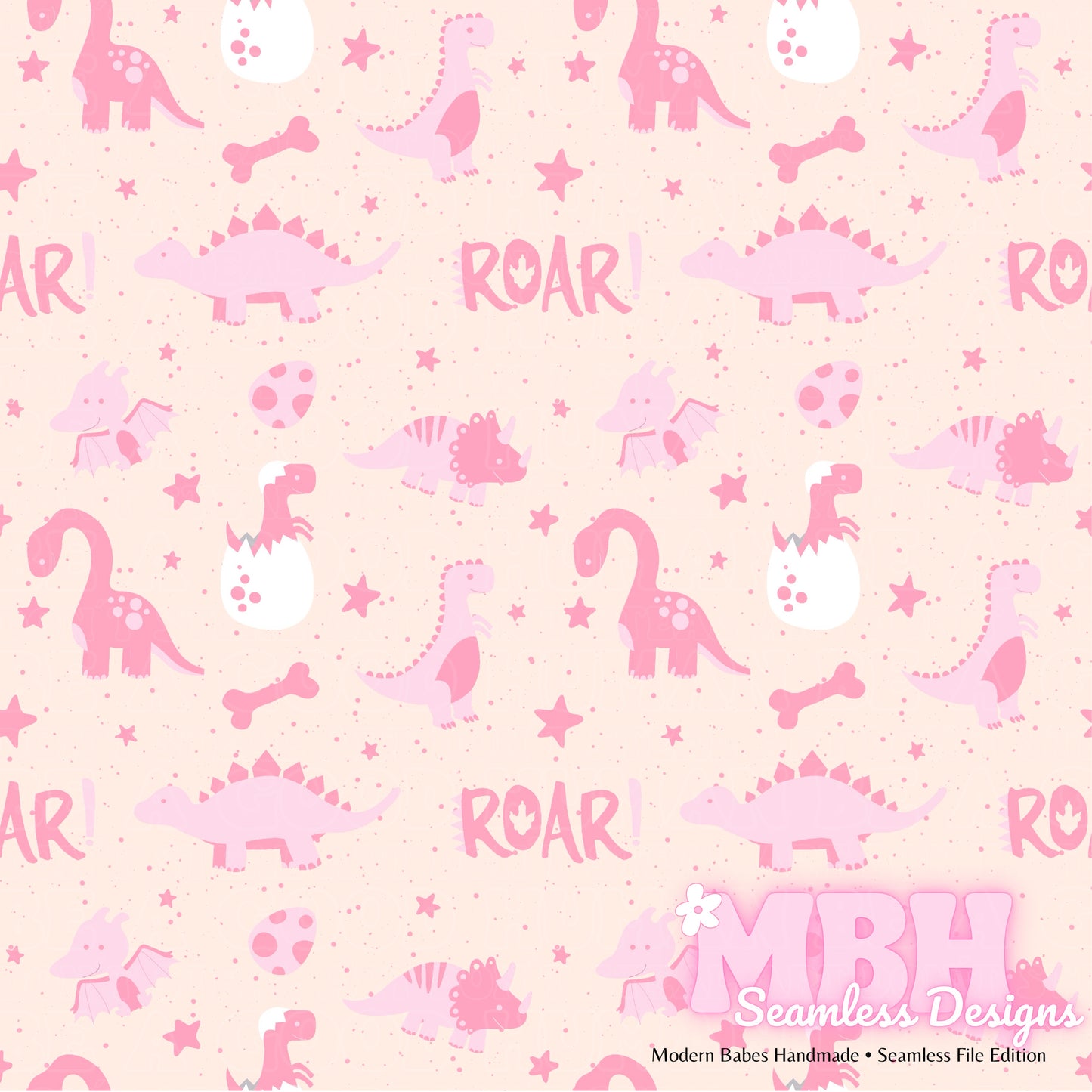 Starry Pink Dinosaurs Seamless Pattern