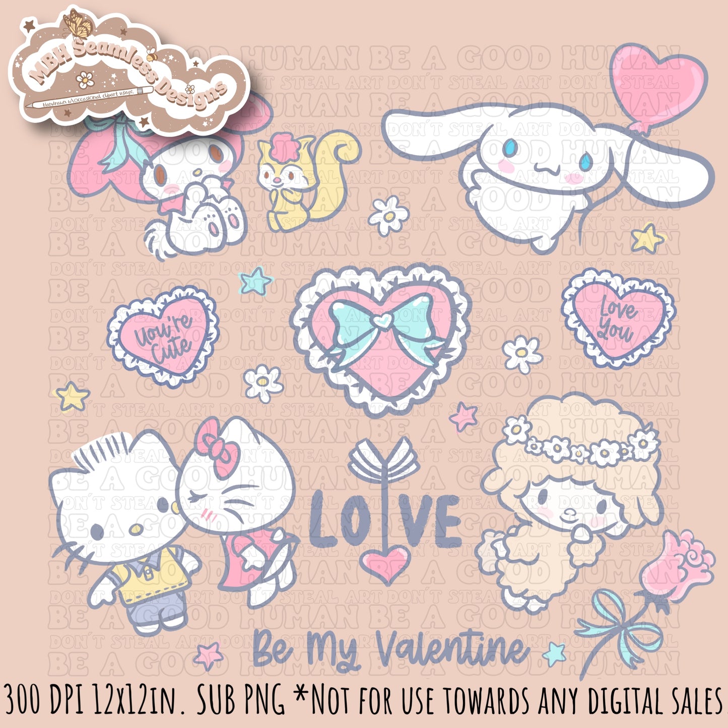 Sanrio Valentine Seamless Pattern // PNG • Multiple Colorway Options