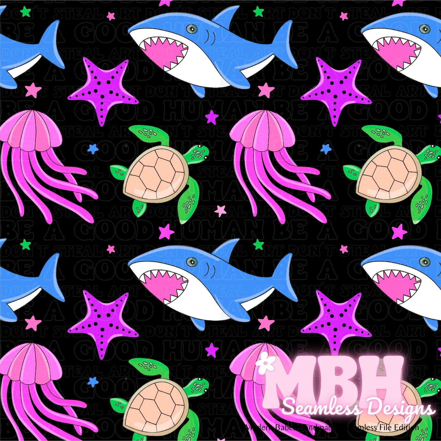Ocean Life SAFE SWIM Seamless Pattern MULTIPLE COLORWAYS