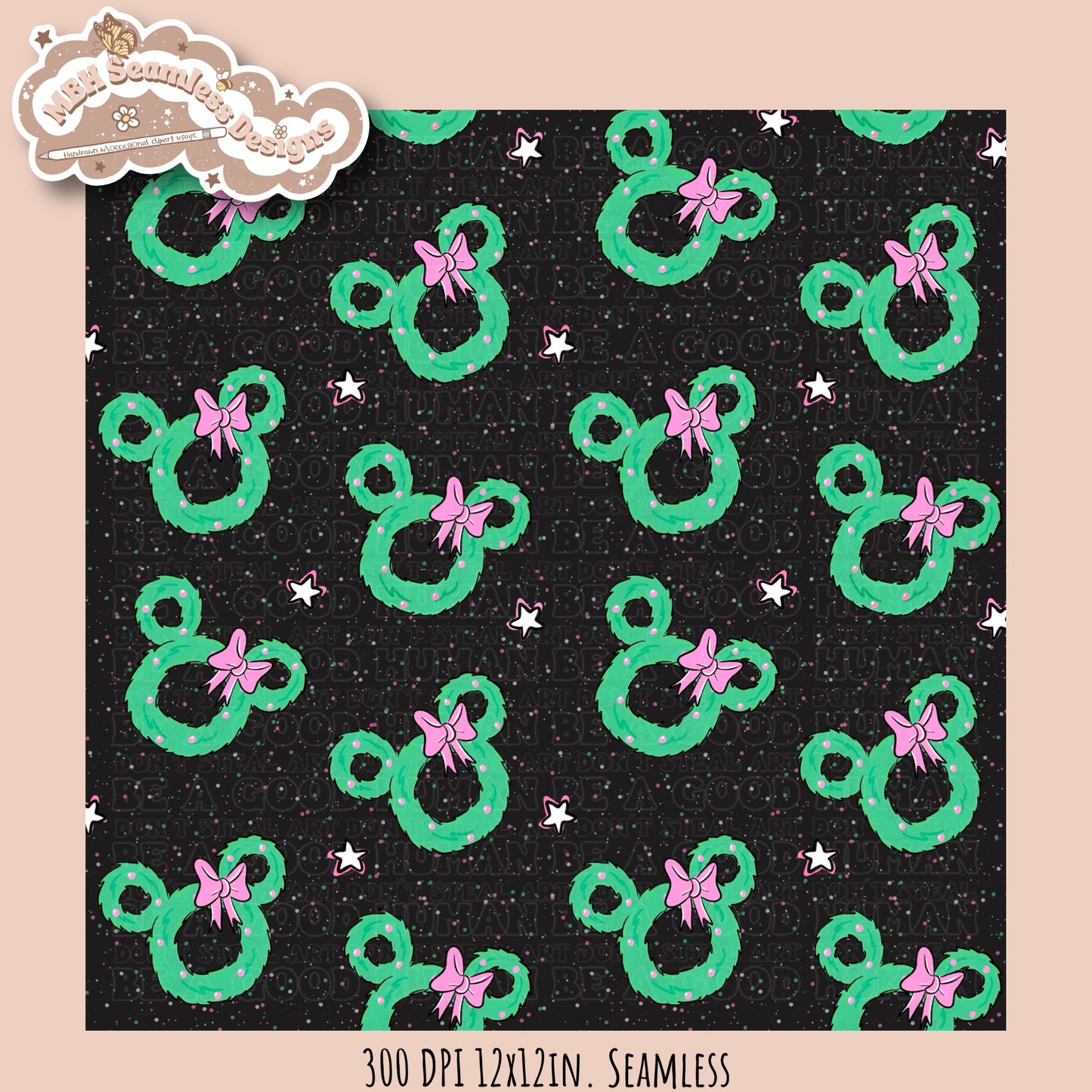 Pink Mouse Wreath Seamless Pattern MULTIPLE COLORWAYS