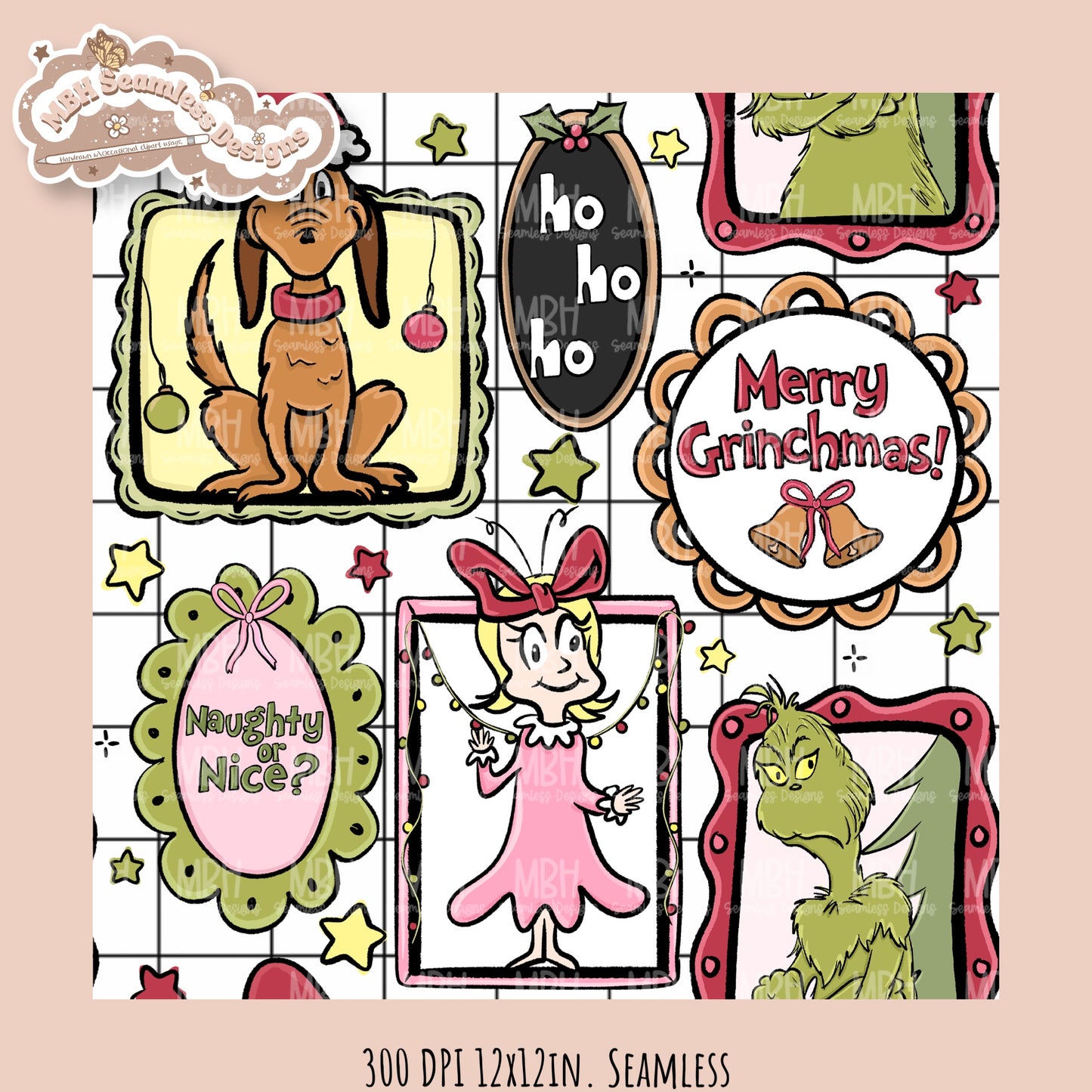 Grumpy Guy Frames Seamless Pattern // PNG // Assorted Colorways