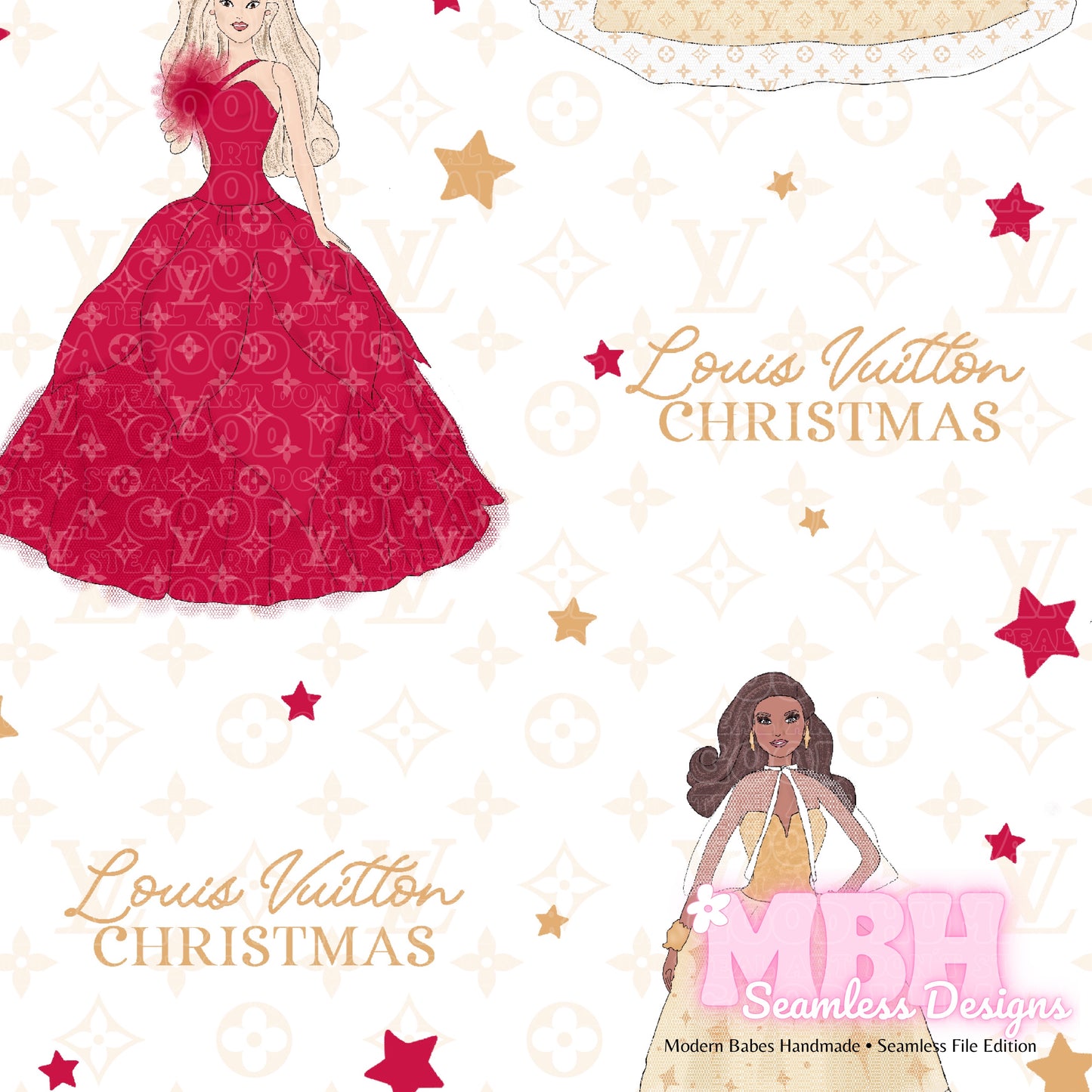 Starry Boujee Christmas Barbies Assorted Colorways Seamless Pattern