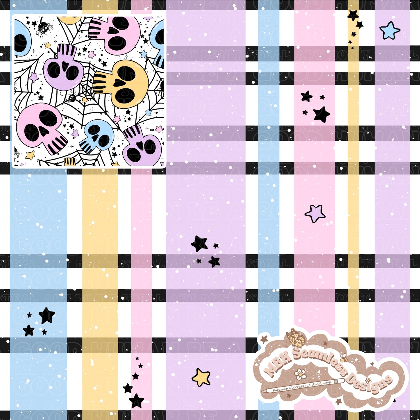 Pastel Spiderweb Skulls Seamless Pattern // COORDS • MULTIPLE COLORWAYS