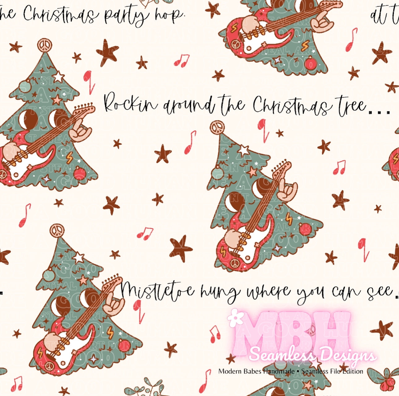 Rockin Around Christmas Tree Seamless Pattern