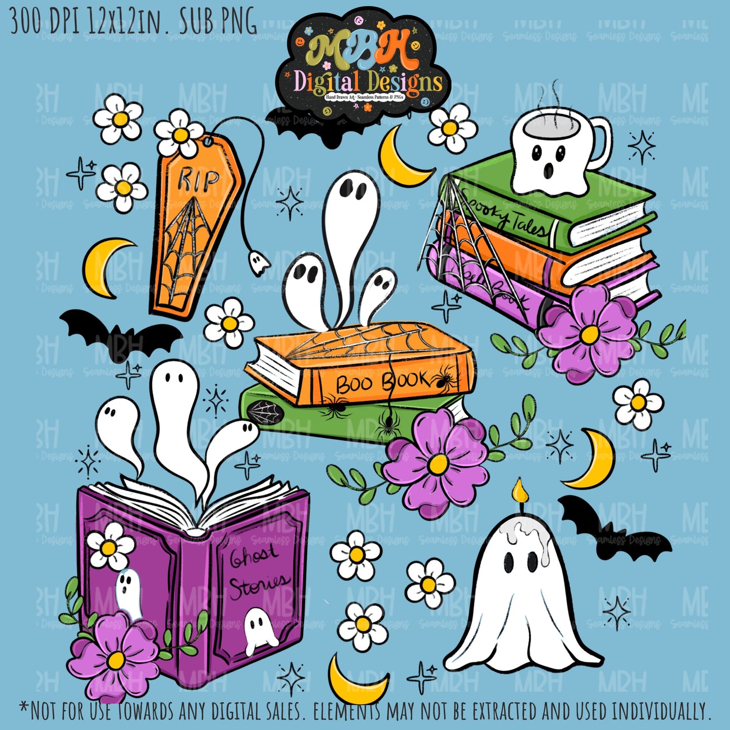 Ghost Stories Seamless Pattern// PNG// MULTIPLE COLORWAYS
