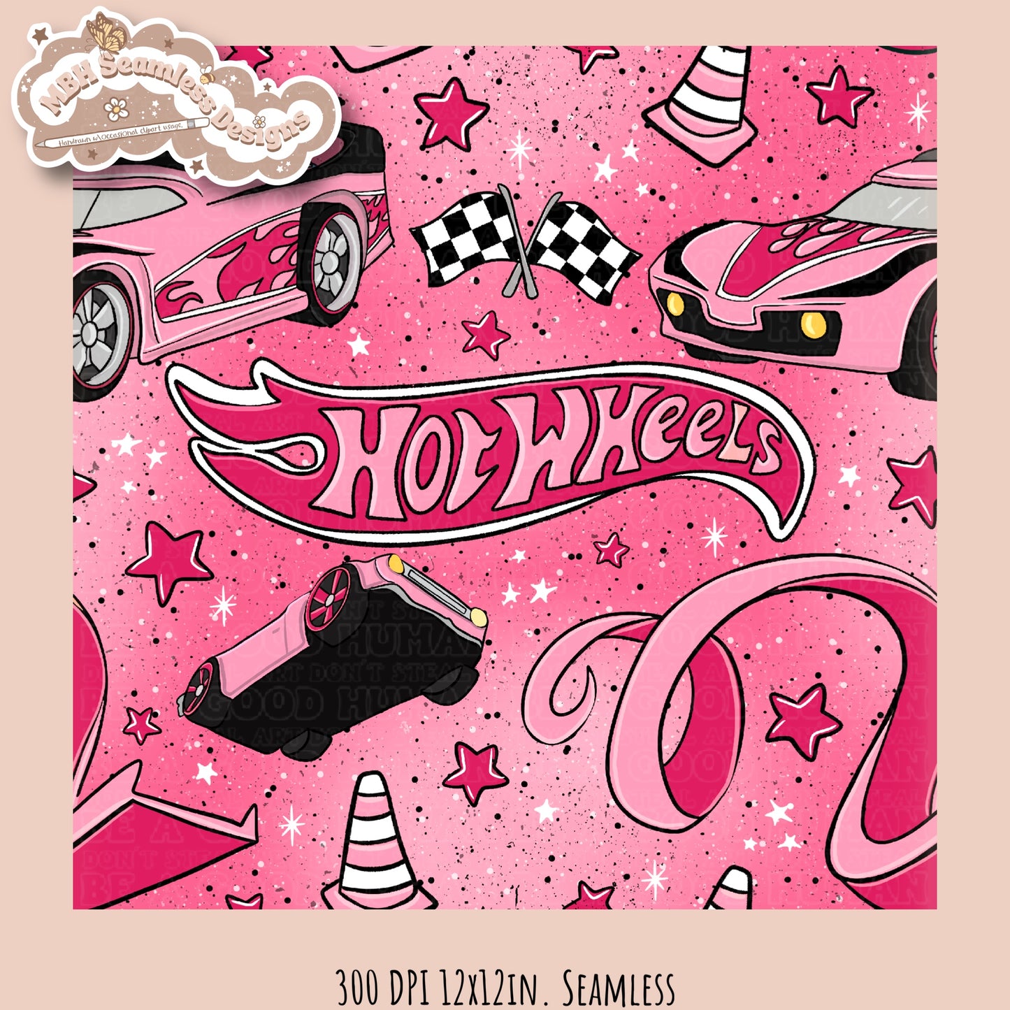 Girly Hot Wheels Seamless Pattern Multiple Colorways
