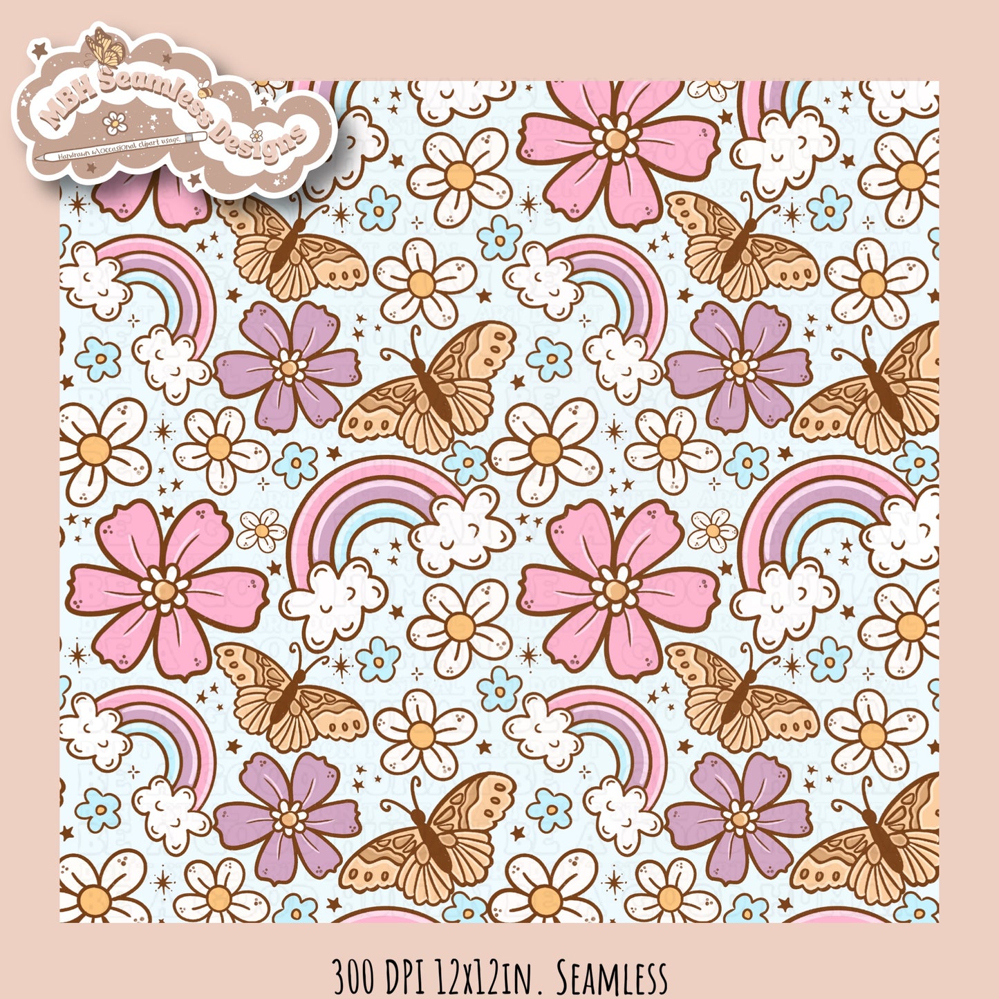 Rainbow Butterfly Floral Seamless Pattern • Multiple Colorways