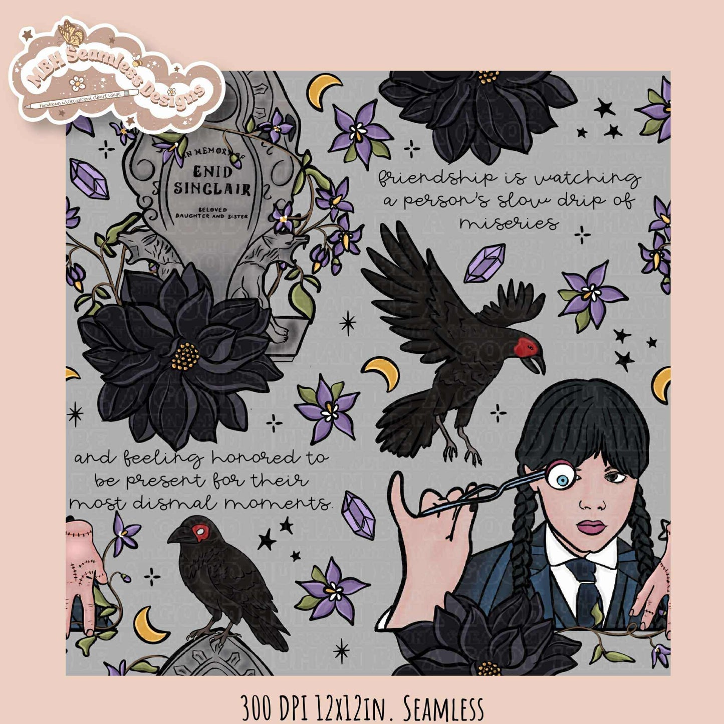 Wednesday Friends Quote Seamless Pattern // PNG // Assorted Colorways