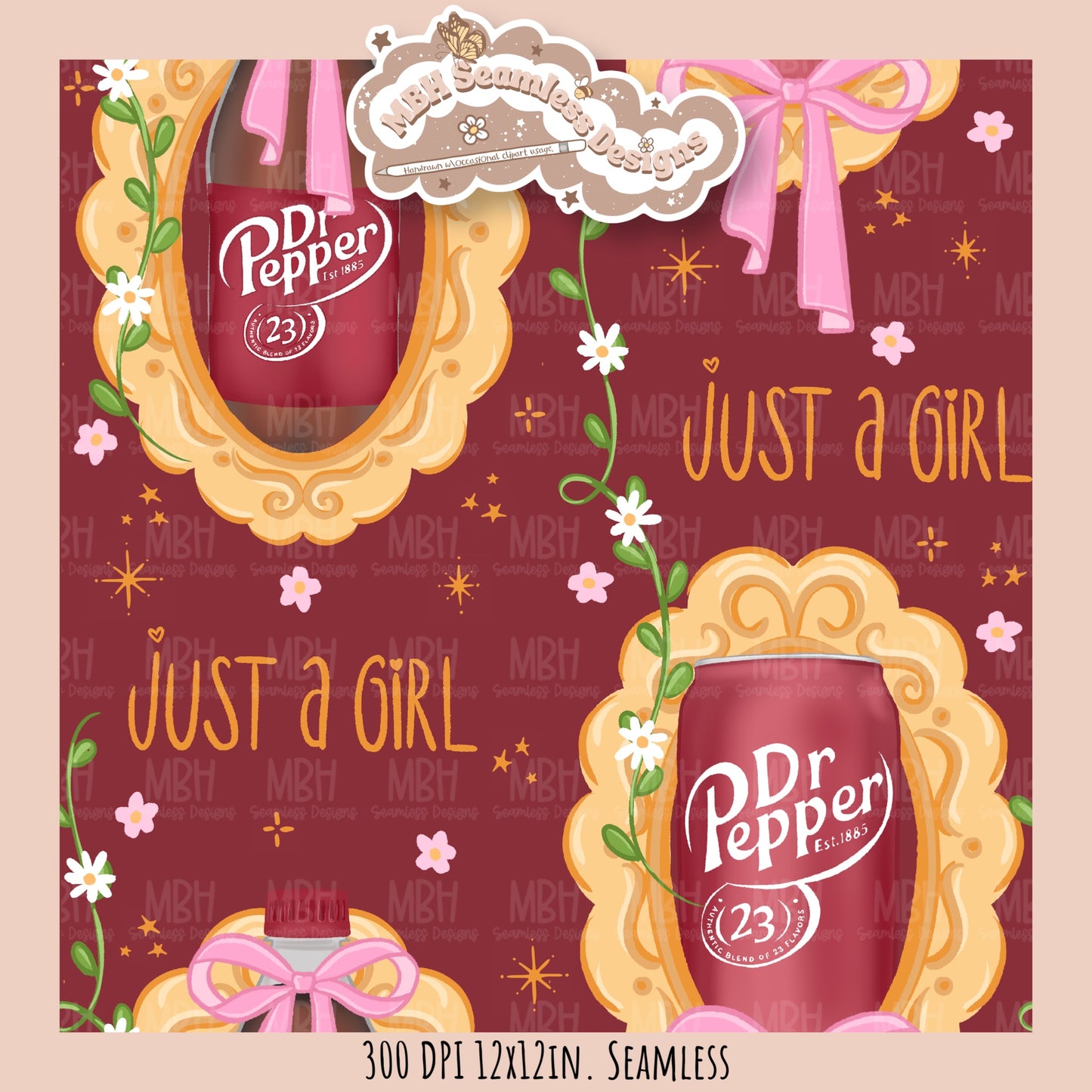 Coquette Dr.Pepper Frames Seamless Pattern//Multiple Colorway Options