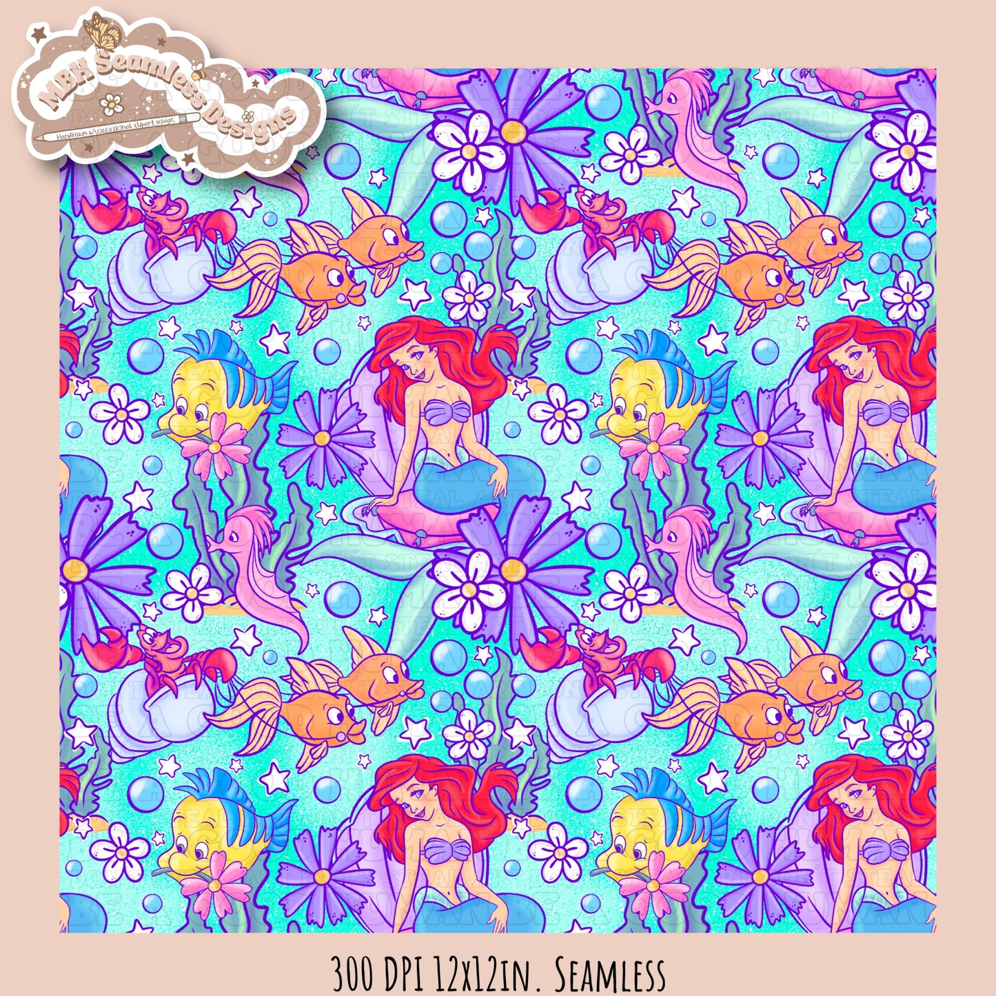 LIMITED EXCLUSIVE Starry Little Mermaid Seamless Pattern & PNG