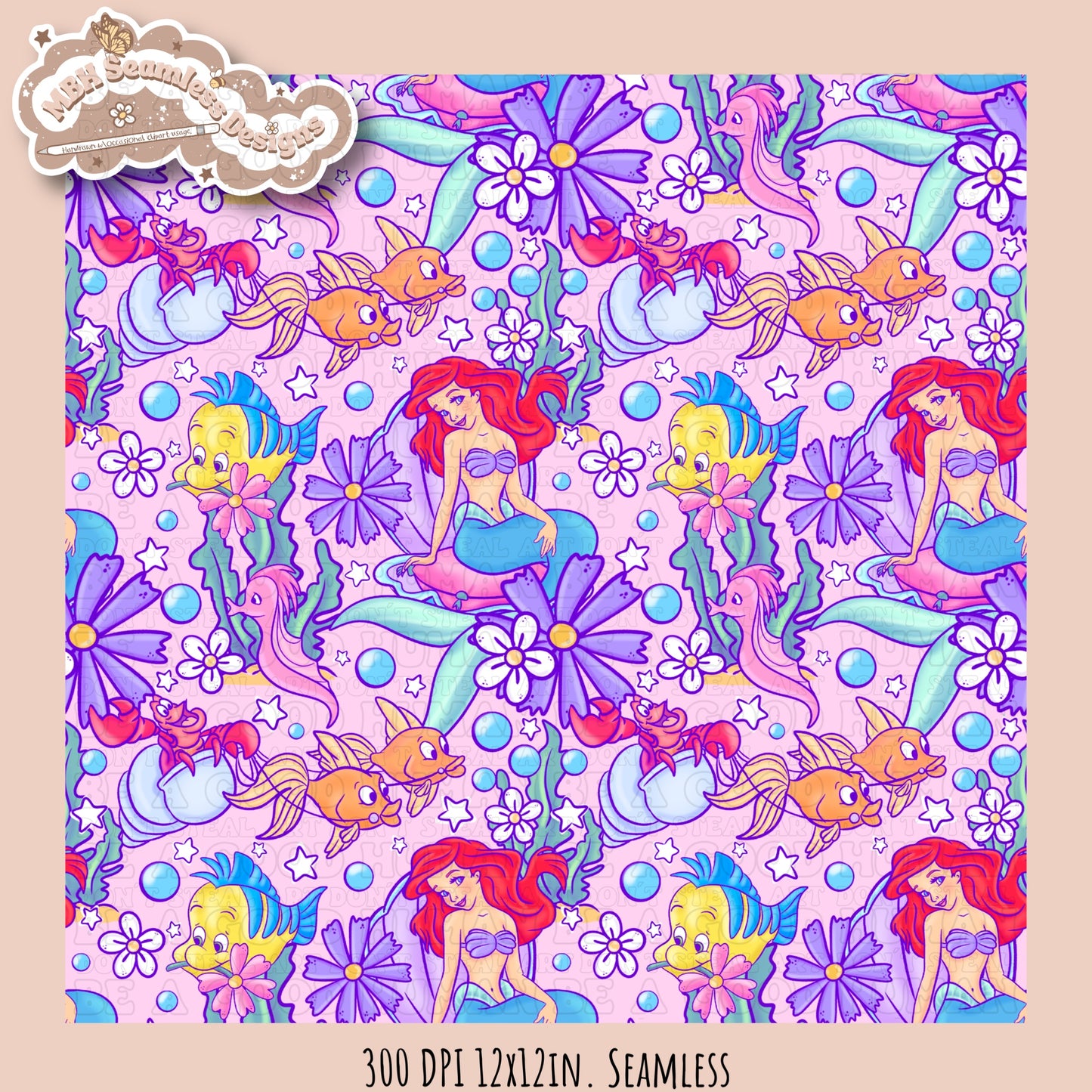 LIMITED EXCLUSIVE Starry Little Mermaid Seamless Pattern & PNG