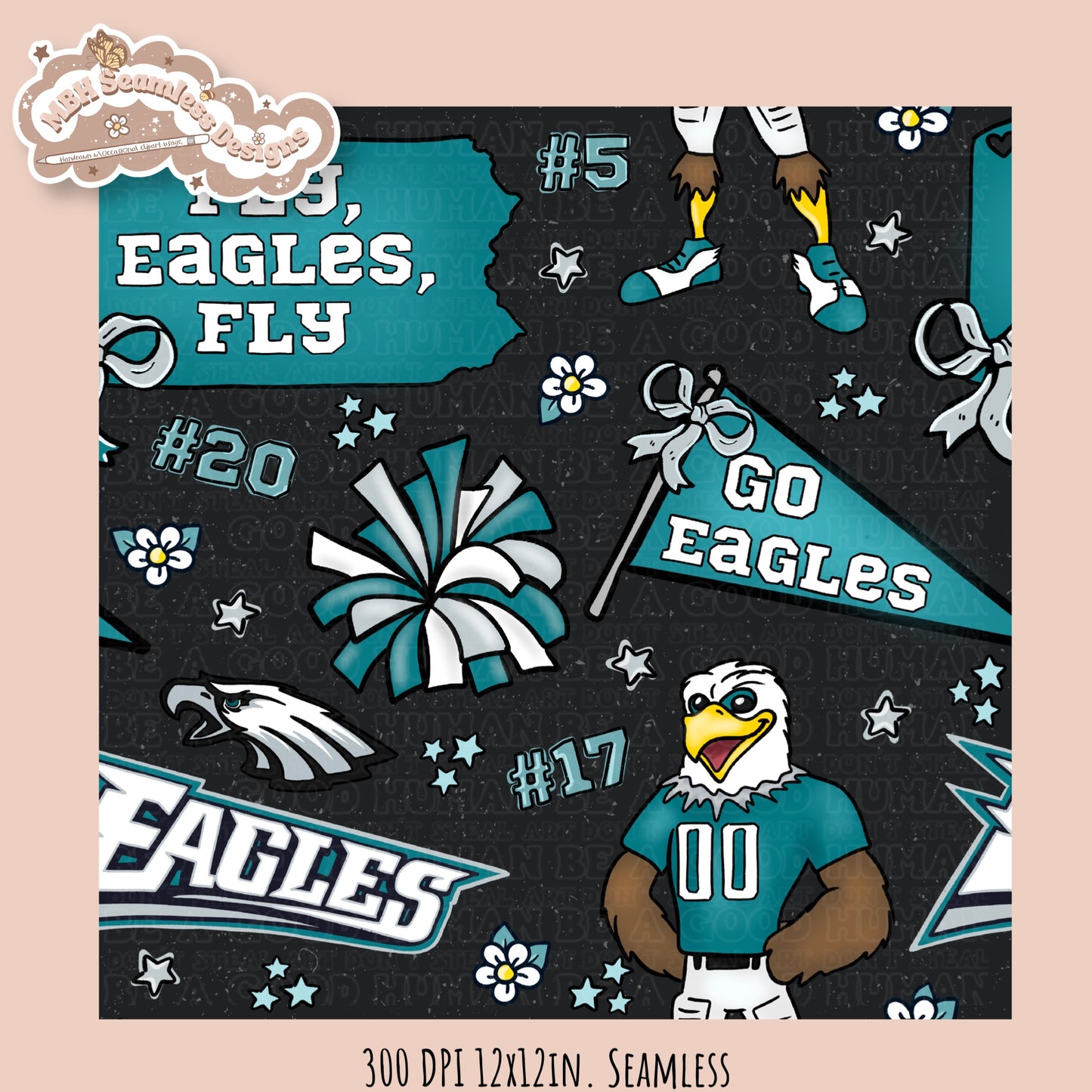 Eagles x Daisies Football Seamless Pattern // Assorted Colorways