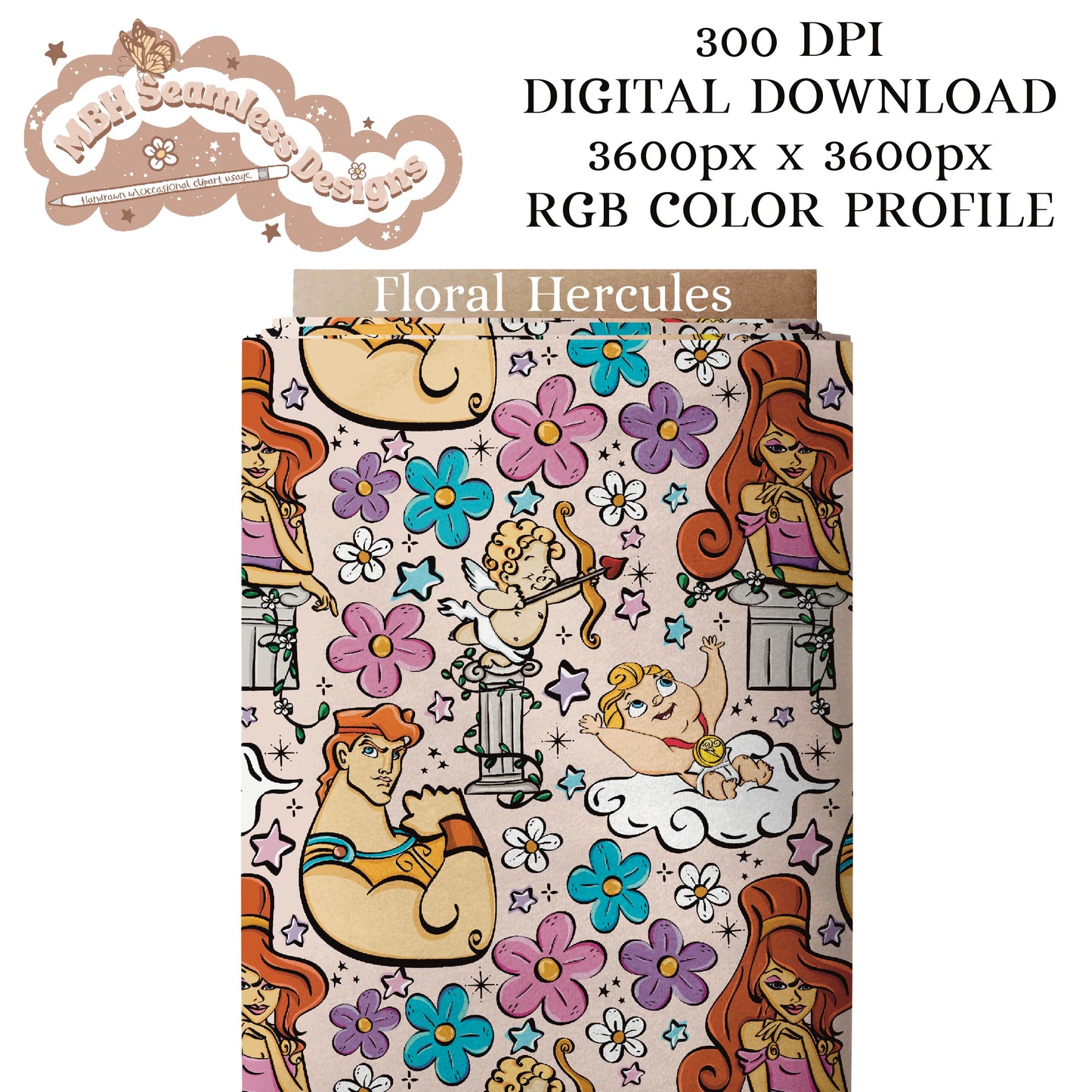 Floral Hercules Seamless Pattern & PNG Assorted Colorways