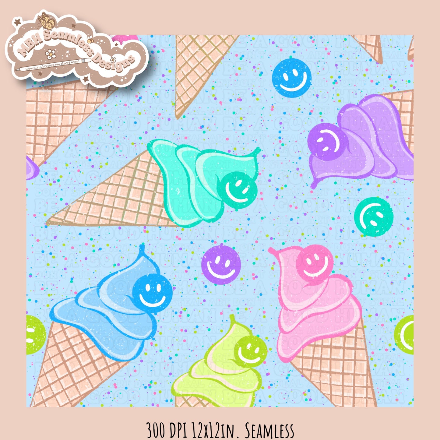 Speckled Ice Cream Smilies Seamless Pattern • Multiple Colorway Options