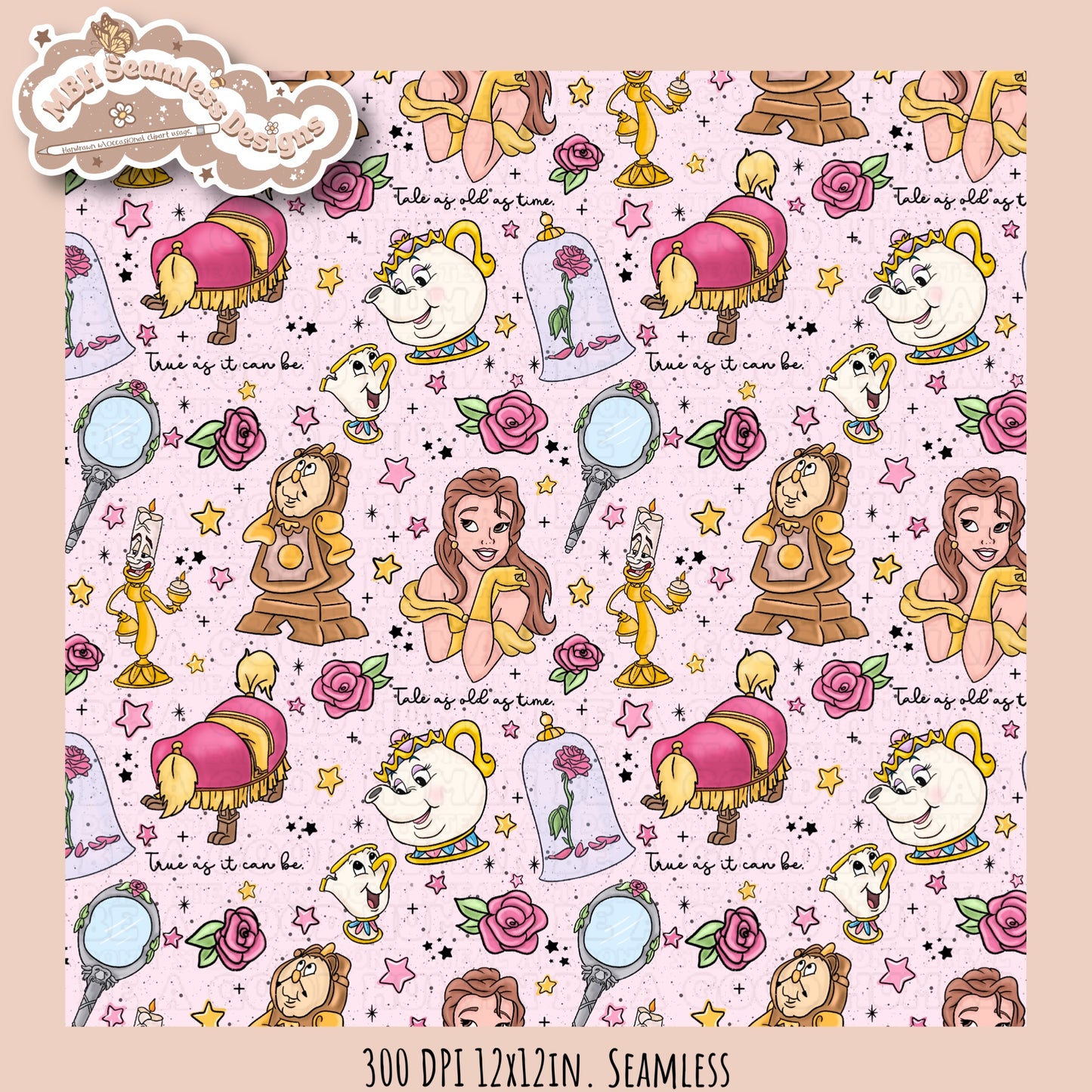 Belle and Beast Rose Floral Seamless Pattern & PNG