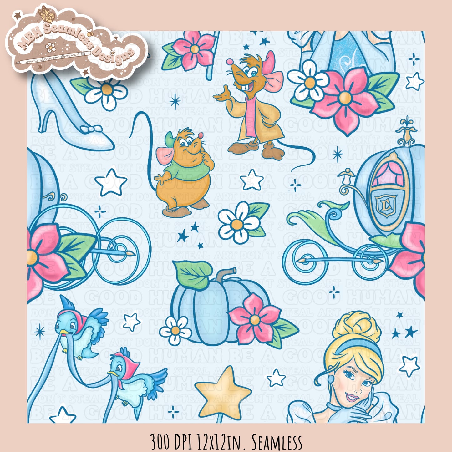 LIMITED EXCLUSIVE Starry Cinderella Seamless Pattern & PNG NO FABRIC SHOPS