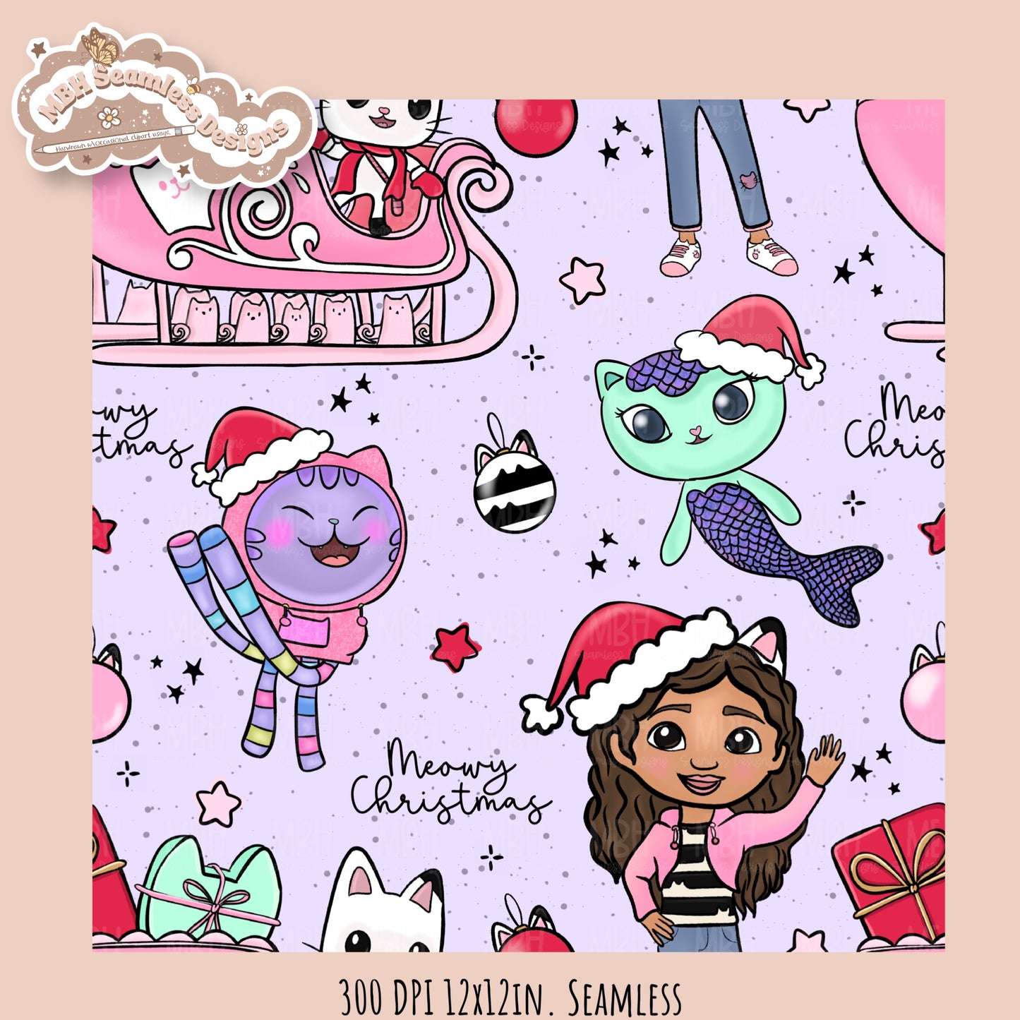 Meowy Christmas Gabby Seamless Pattern // Assorted Colorways