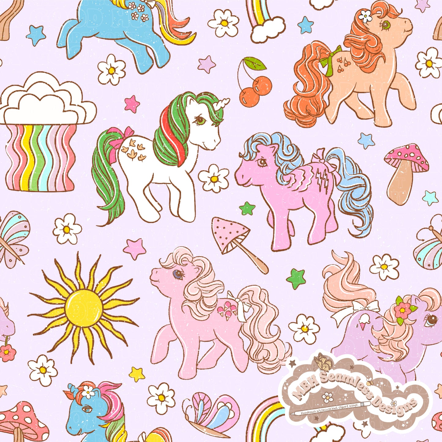 Vintage MLP Seamless Pattern MULTIPLE COLORWAYS