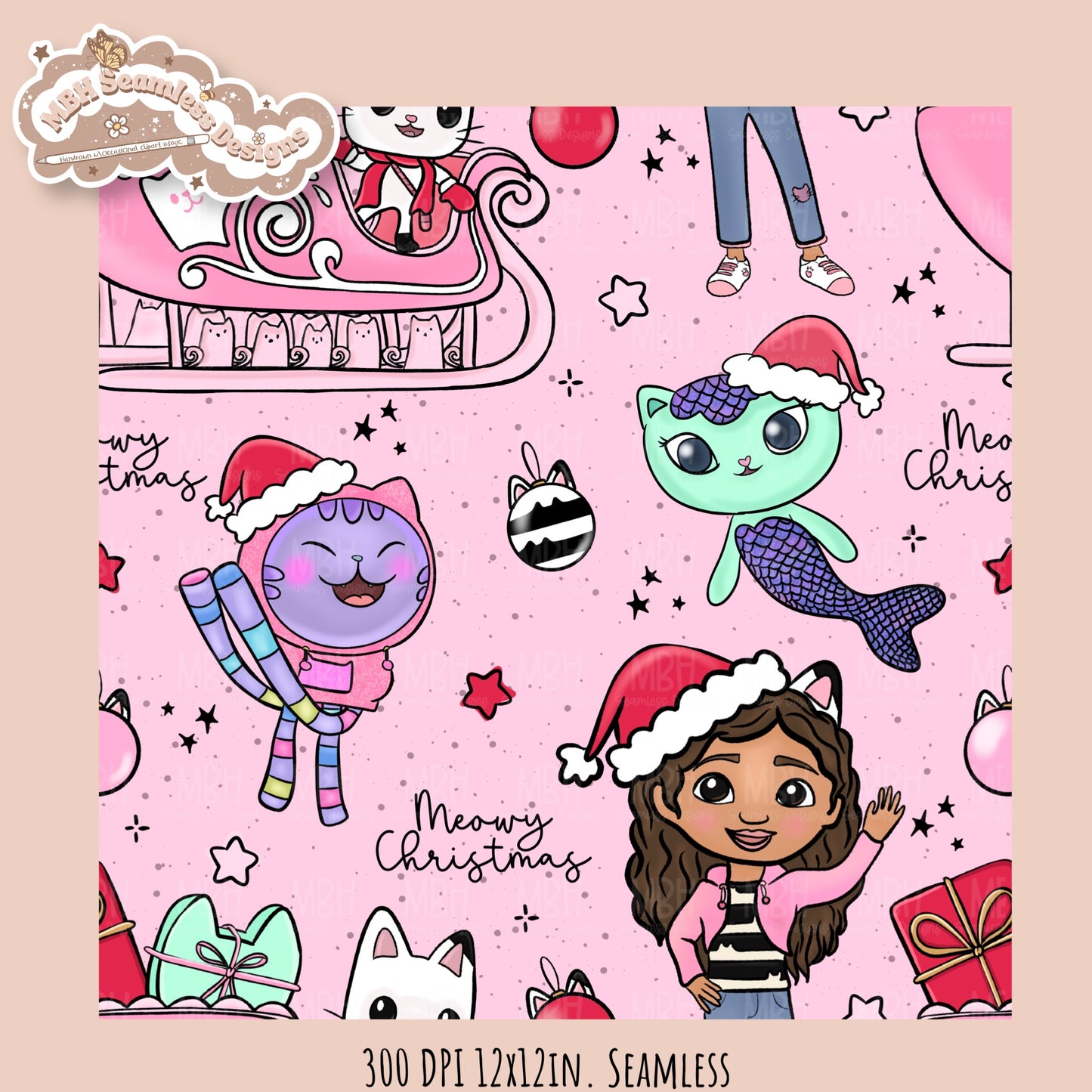 Meowy Christmas Gabby Seamless Pattern // Assorted Colorways