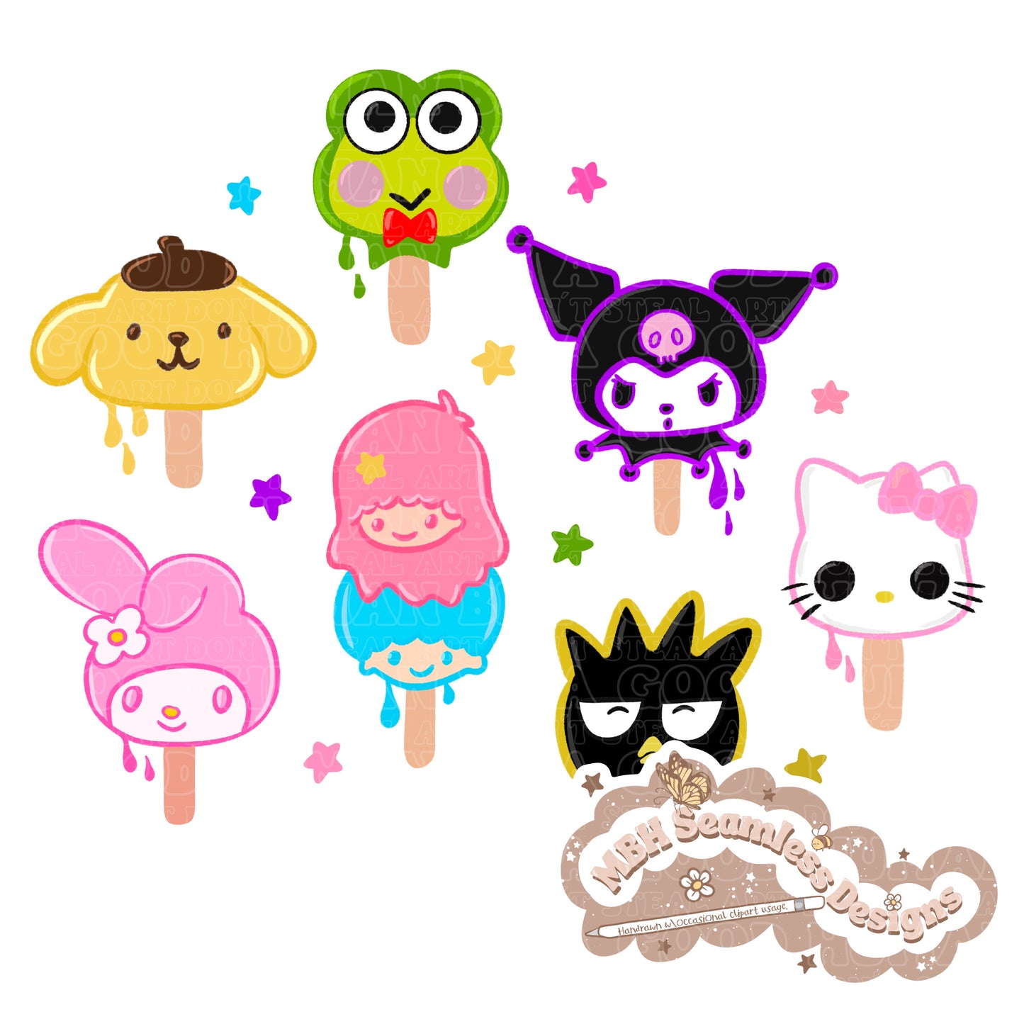 Sanrio Pops Seamless Pattern // PNG • MULTIPLE COLORWAYS