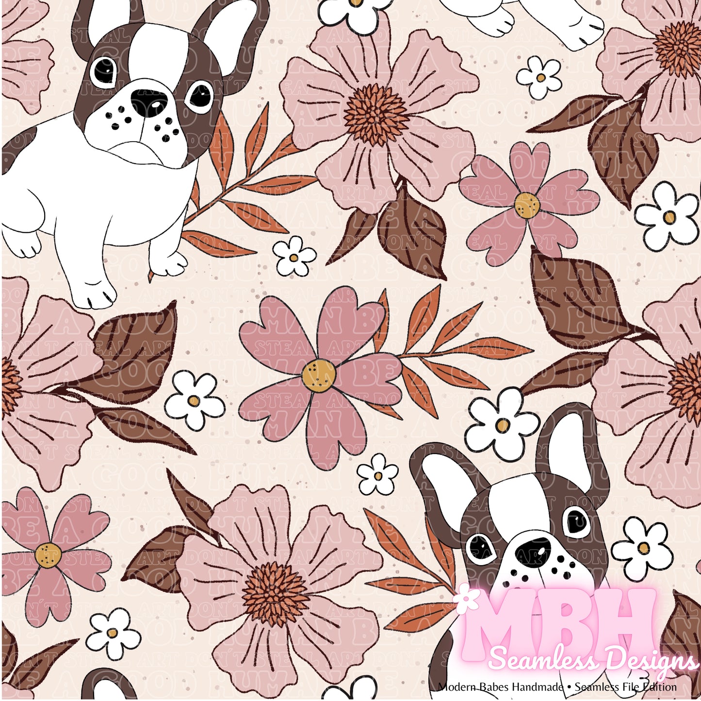 Frenchie Mauve Floral Seamless Pattern