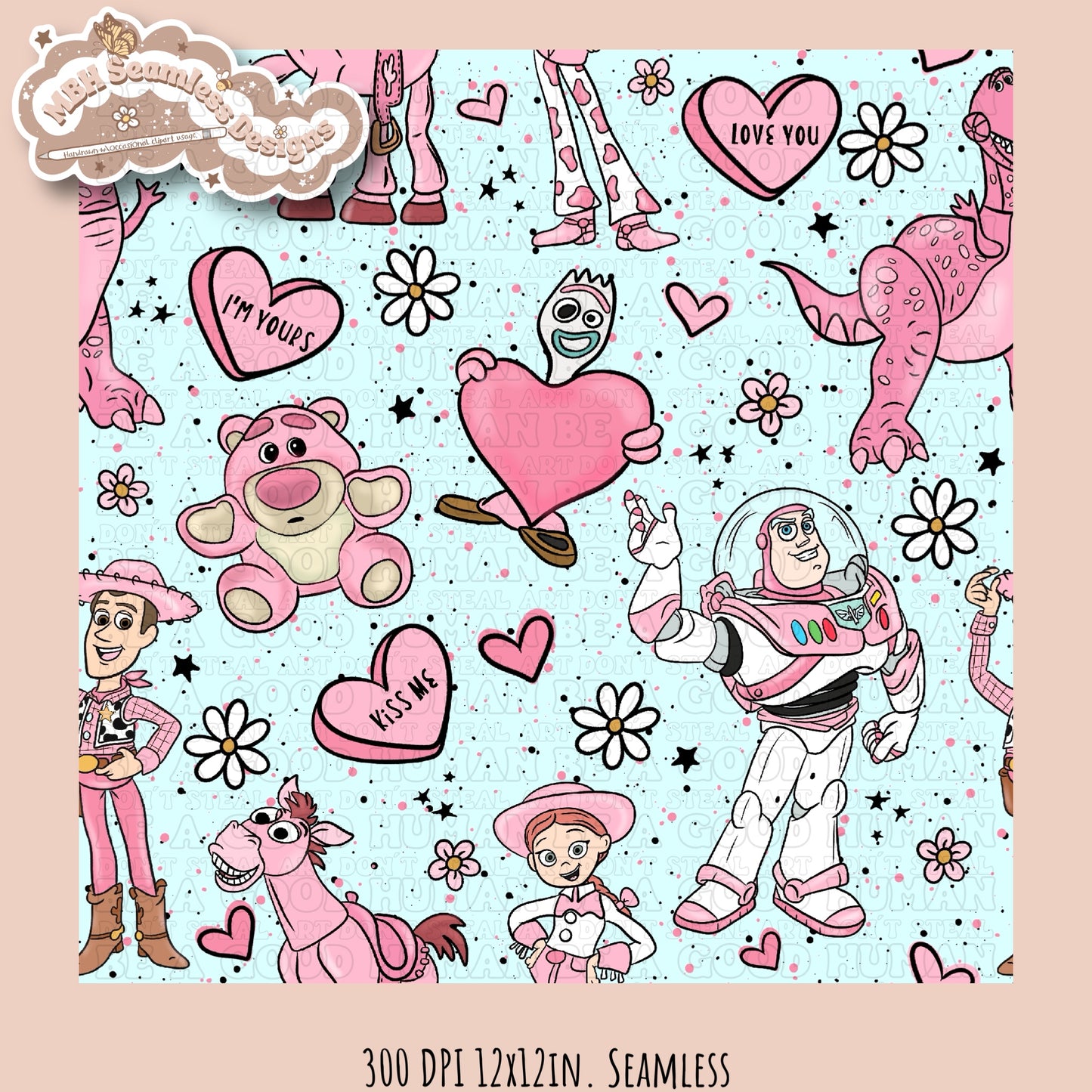 Pink Toy Story Valentine’s Day Seamless Pattern // PNG • Multiple Colorways