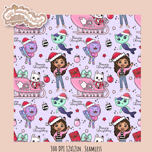 Meowy Christmas Gabby Seamless Pattern // Assorted Colorways