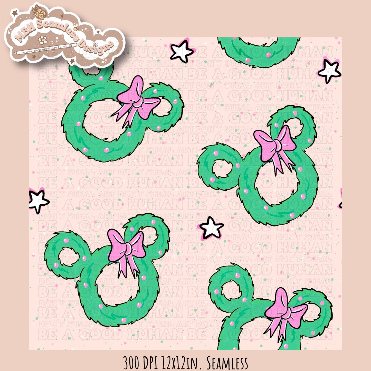 Pink Mouse Wreath Seamless Pattern MULTIPLE COLORWAYS