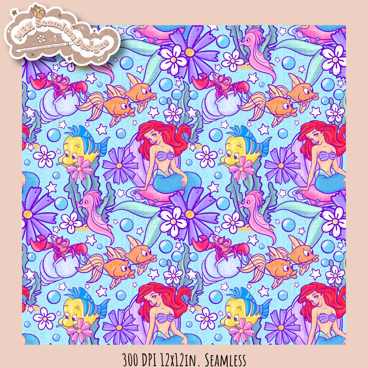 LIMITED EXCLUSIVE Starry Little Mermaid Seamless Pattern & PNG
