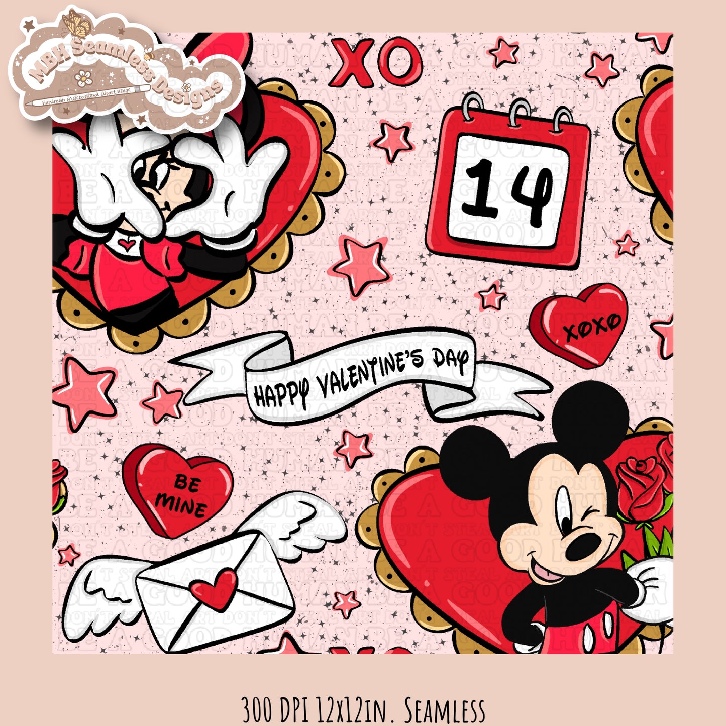 Mouse Hearts Valentine Seamless Pattern Multiple Colorways