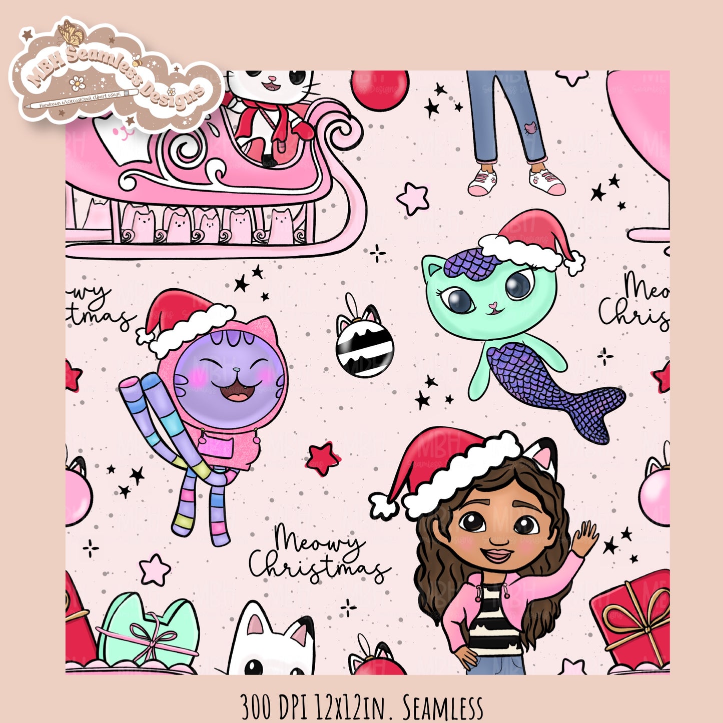 Meowy Christmas Gabby Seamless Pattern // Assorted Colorways