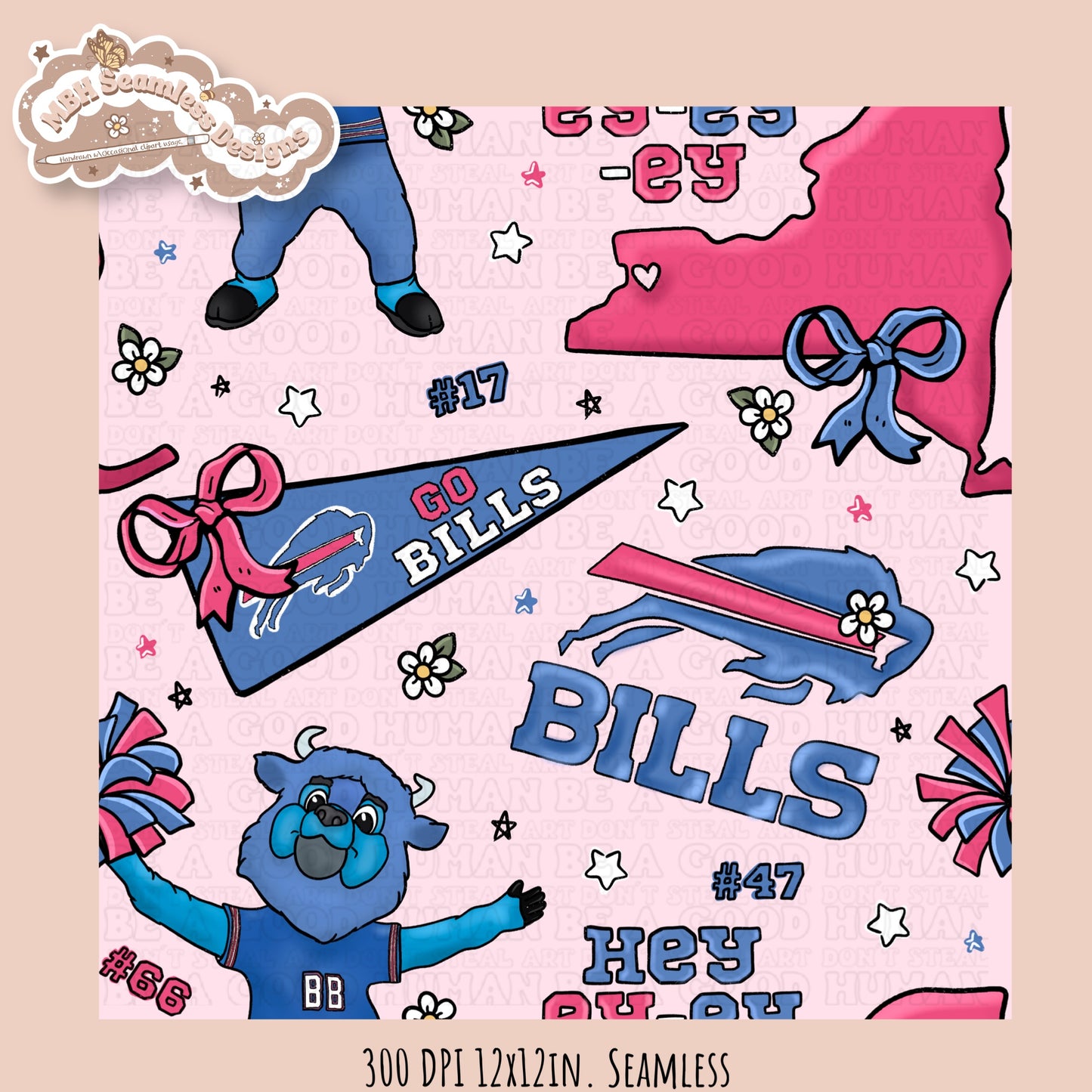 Bills x Daisies Football Seamless Pattern // Assorted Colorways