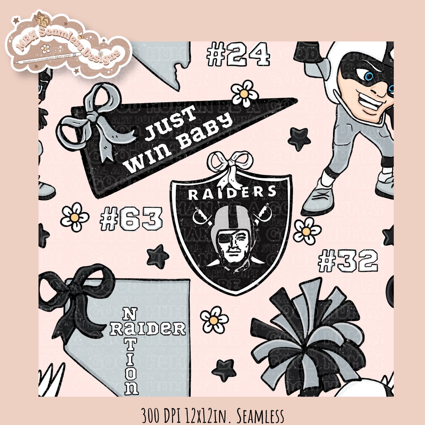 Raiders x Daisies Football Seamless Pattern // Assorted Colorways