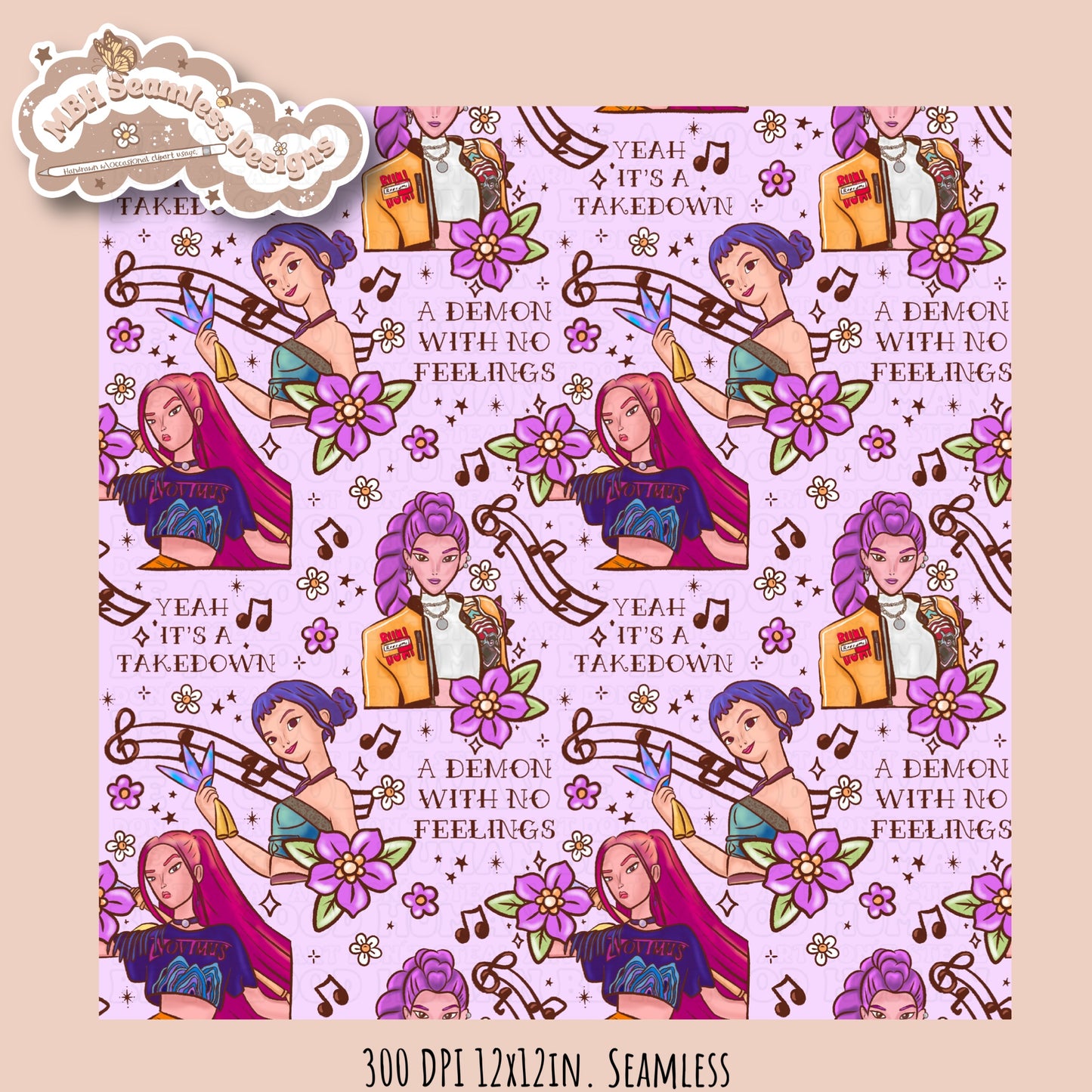 Demon Hunters x Tattoo Lyrics Seamless Pattern // PNG // Assorted Colorways